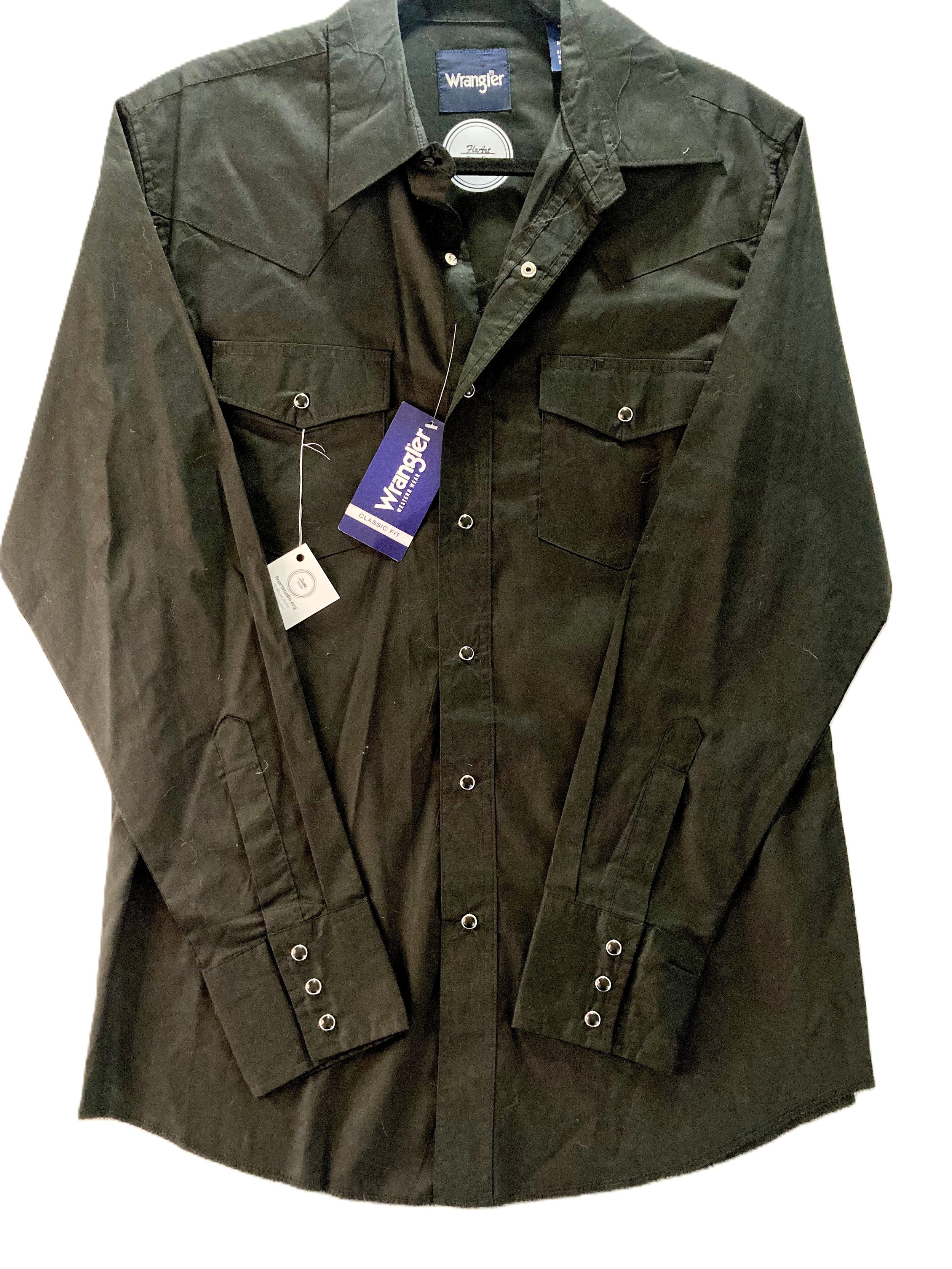 Reworked Upcycled Western Snap Button Black Shirt Goth Custom Artwork Don't Call Me Baby Front View.jpeg