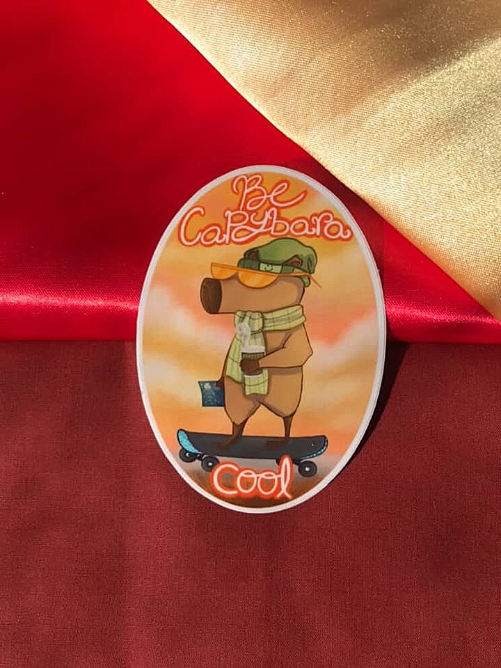 Hipster Capybara Vinyl Sticker - "Be Capybara Cool" Decal