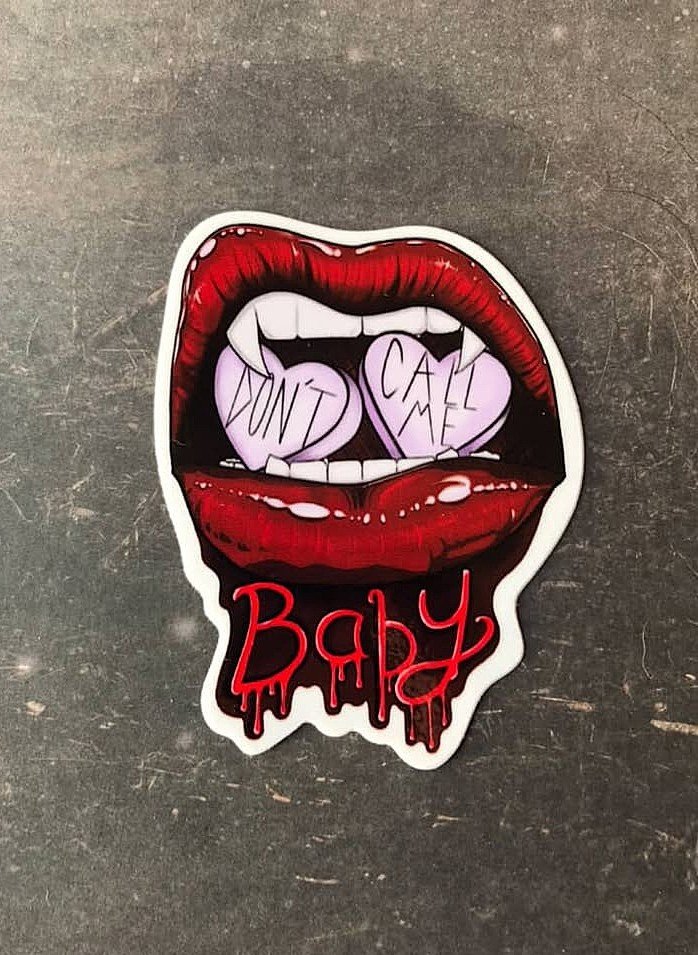 Vampire Lips with Heart Candy Sticker | "Don't Call Me Baby" Gothic Decal