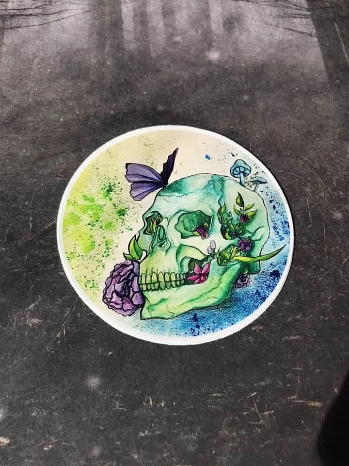 Día de los Muertos Watercolor Vinyl Sticker | Day of the Dead Skull Decal