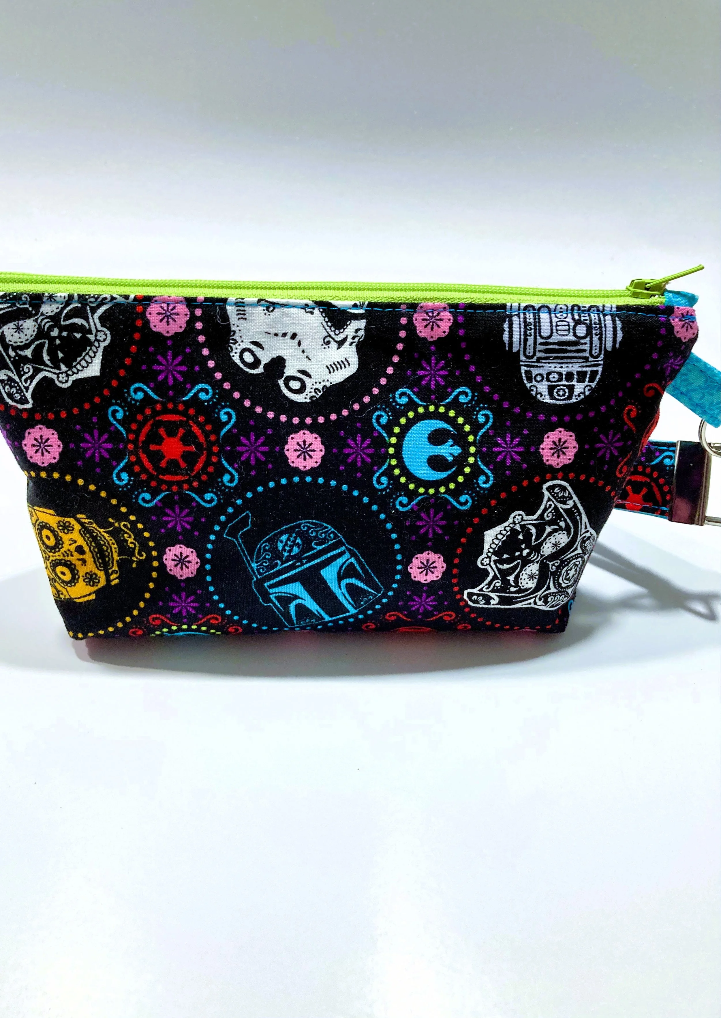 Star Wars Inspired Sugar Skull Zip Wristlet Day of the Dead Sci-Fi Calavera Cosmetic Back View.jpeg