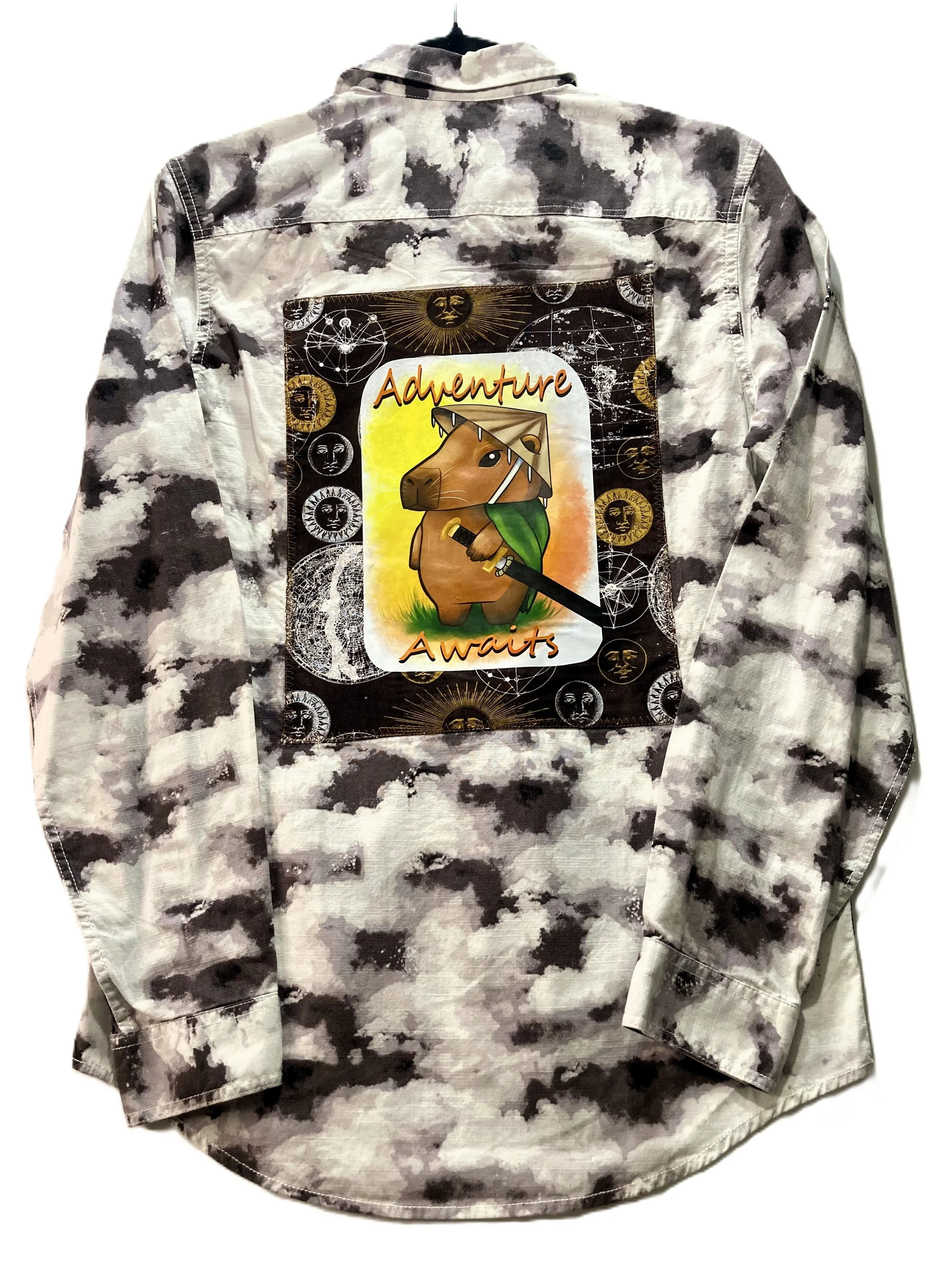 Reworked Capybara Button Down Shirt | Upcycled Custom Animated Drawing Top | Unisex