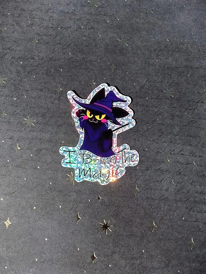 Holographic Wizard Cat | Vinal Sticker "I Bring The Magic" Decal