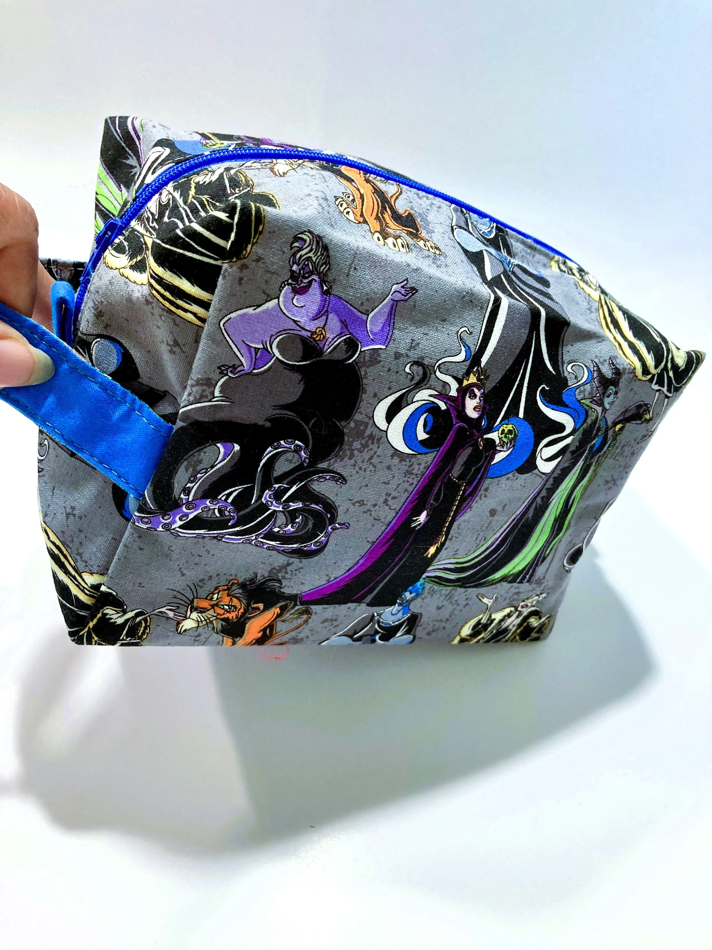 Villains Inspired Travel Cosmetic Bag Dark Fantasy Queen and Witch Makeup Case Front Angle View A.jpeg