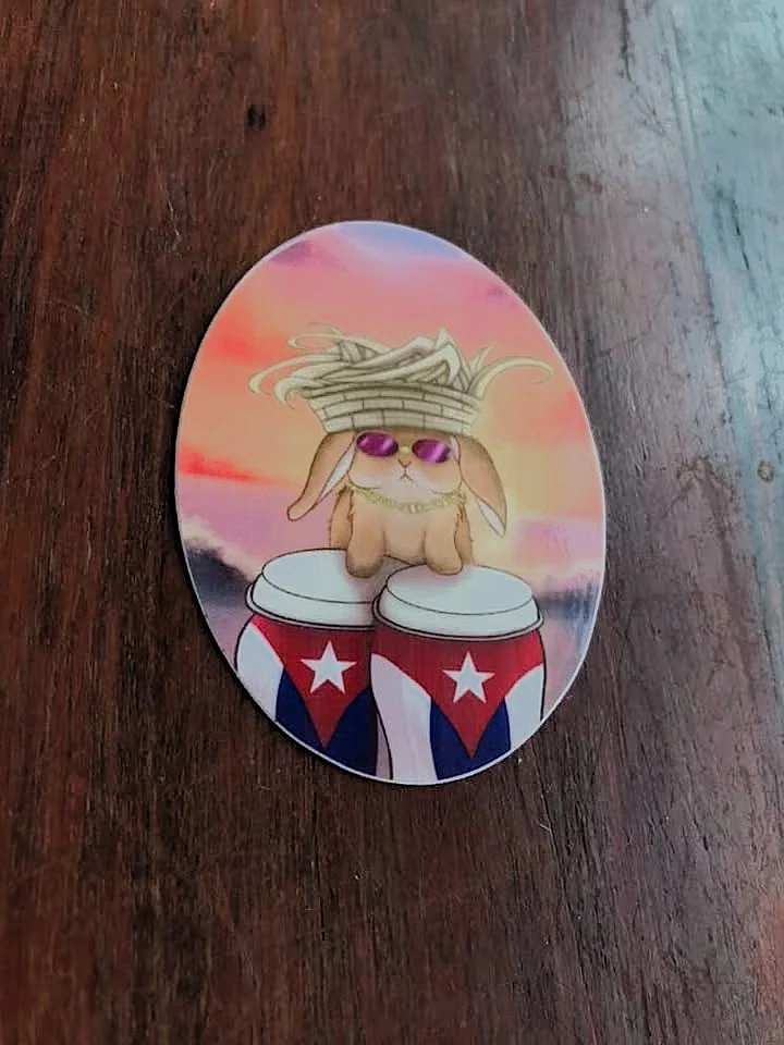 Cuba Bunny Bungos Vinyl Sticker | Tropical Sunset Beach Decal
