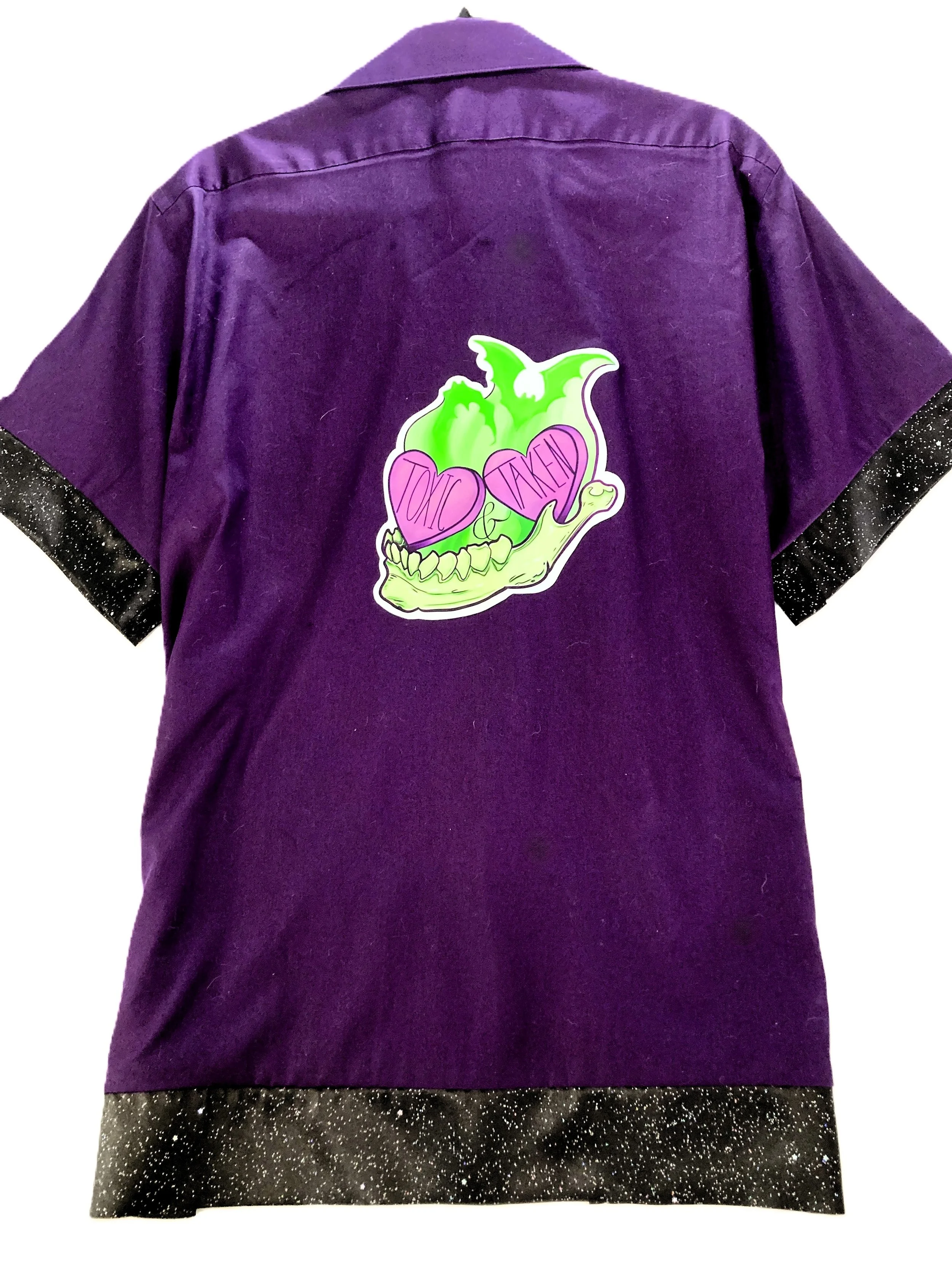 Reworked “Toxic & Taken” Green Skull Deep Purple Shirt | Upcycled Custom Artwork | OSFM Unisex