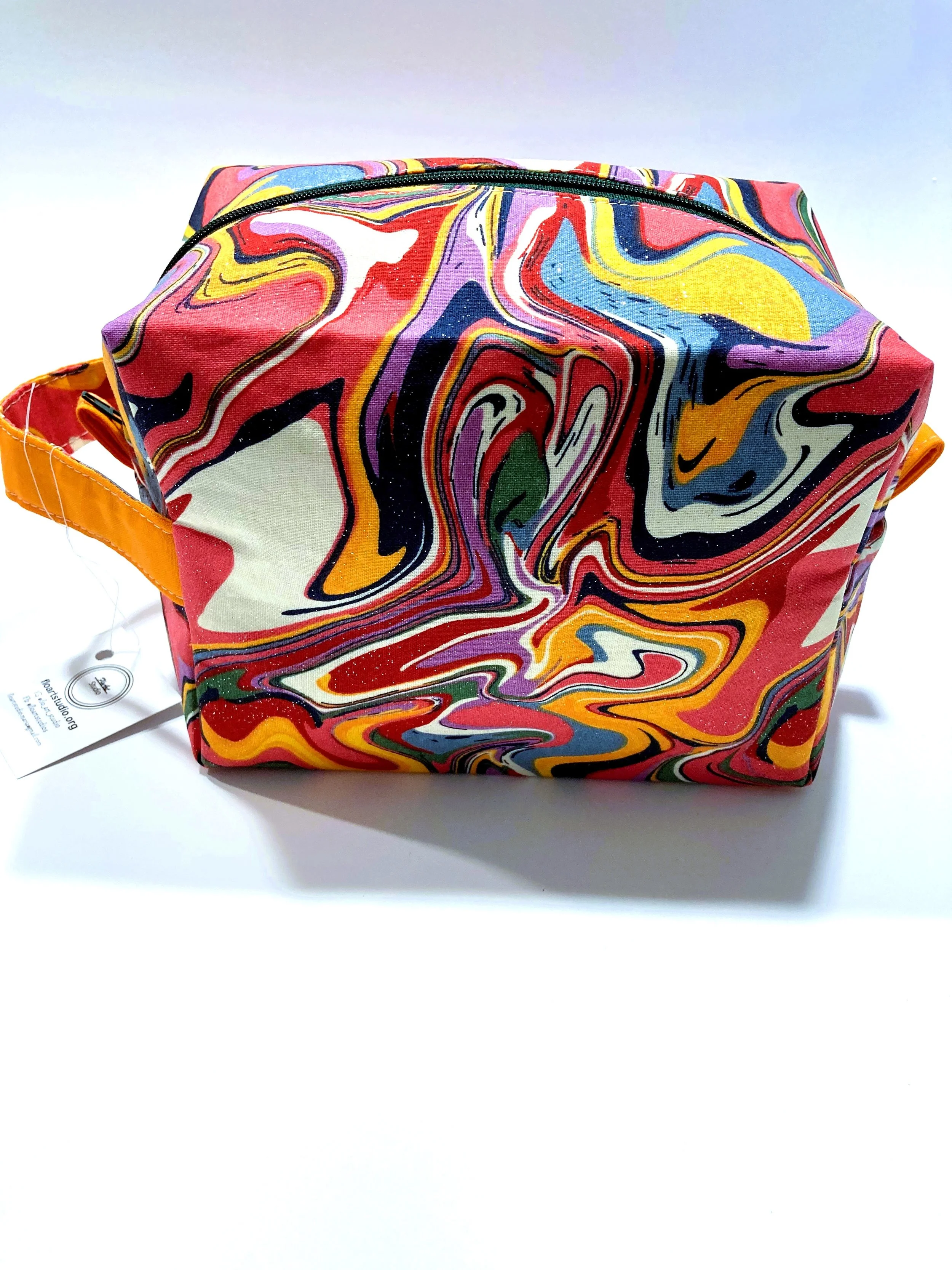 Shimmer Retro 60s Swirl Travel Cosmetic Bag  Psychedelic Mod Makeup Case Front View.jpeg