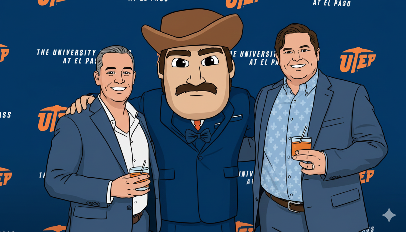 james and chris with utep mascot