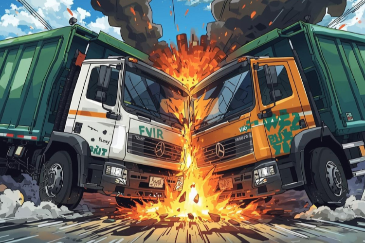 garbage trucks crashing into each other