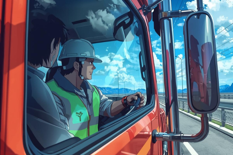 workers using mirrors to see blind spots in truck