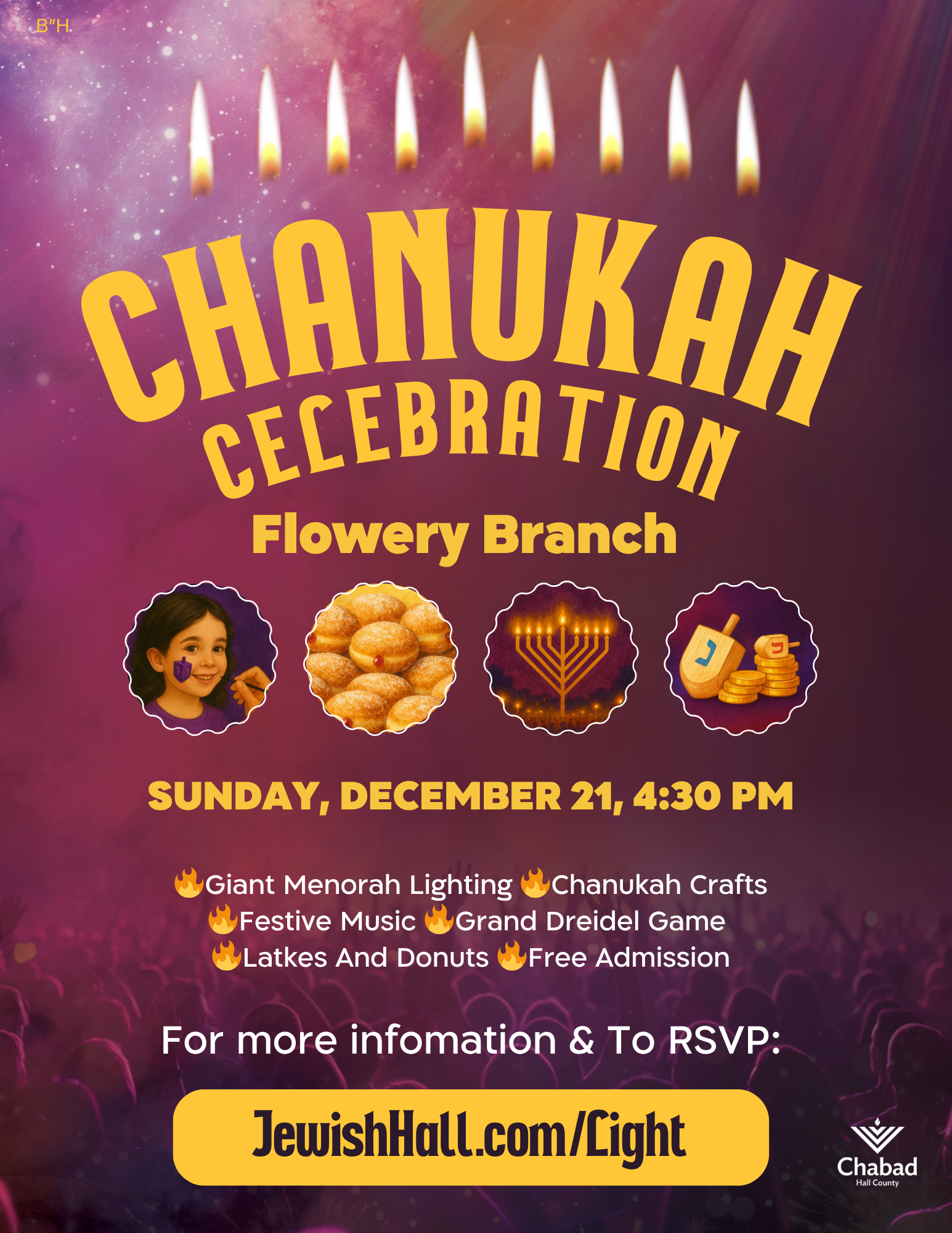 Flowery Branch Chanukah Celebration + Gelt Drop