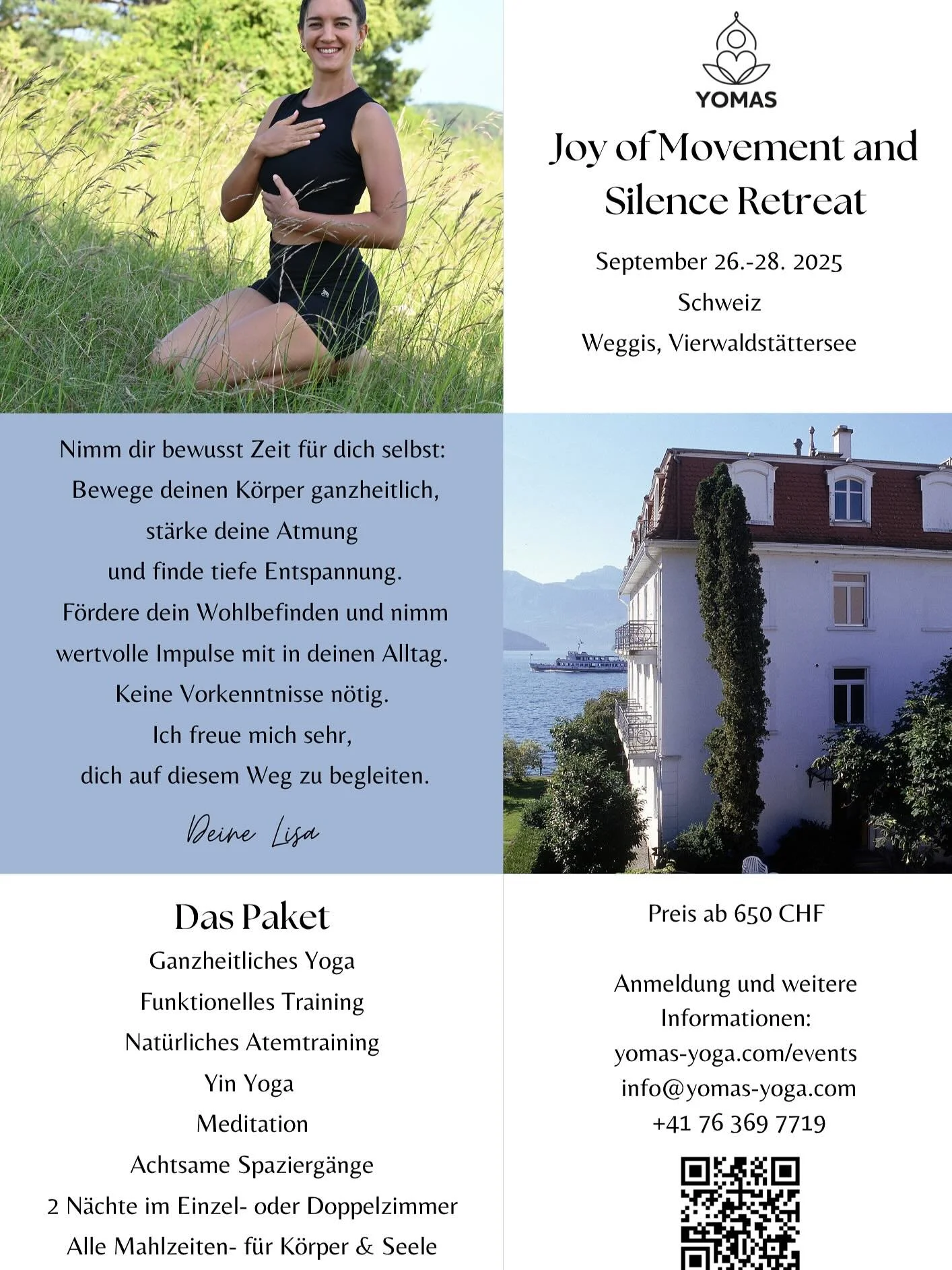 🍂 September ist die perfekte Zeit, um runterzufahren, aufzutanken und dir selbst etwas Gutes zu tun.
Komm mit nach Weggis zum Yoga Retreat - ein Wochenende voller ganzheitlicher Bewegung, Natur &amp; Stille. ✨
