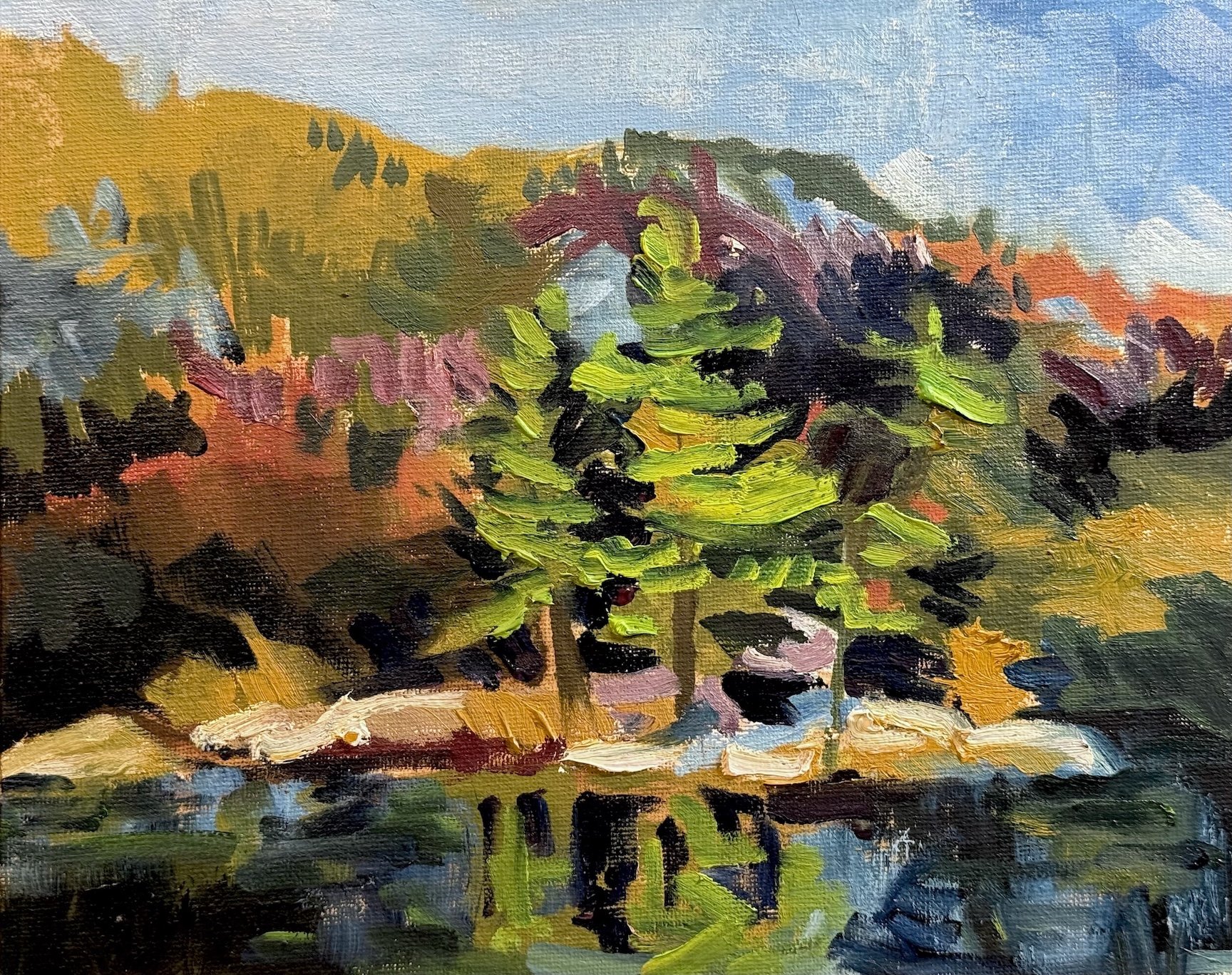 Sharlena Wood, Peak and Pond, 8” x 10”, Oil on Canvas, $240