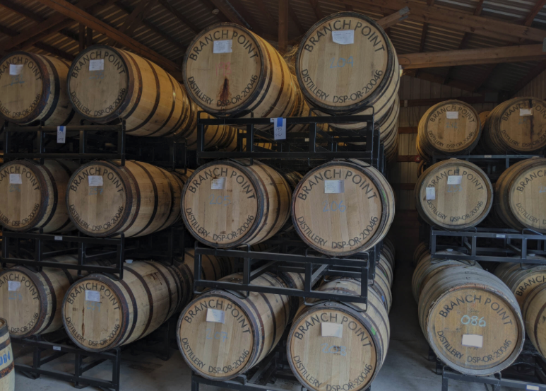 Barrelhouse with aging barrels