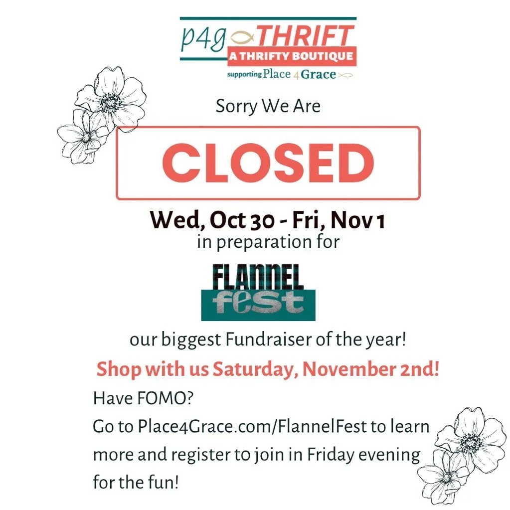 Hey friends! We will be closed this upcoming Wednesday-Friday for Flannel Fest! If you're interested or want to learn more, use the link to find more information and register to join the fun Friday evening! We'll see you soon!💗
 #thriftstore #p4gth