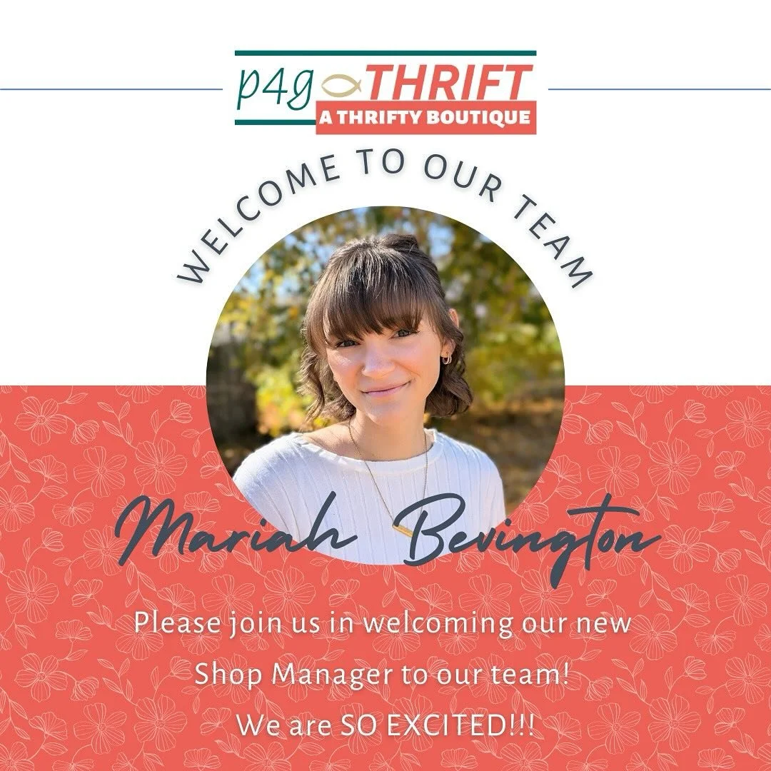 Exciting News … WE HAVE A SHOP MANAGER!!! 🤩
We are elated to introduce Mariah as the new manager of p4g THRIFT! She’s going to do amazing things in store to help manage volunteers, organize, and head up all events and sales! 
What an a