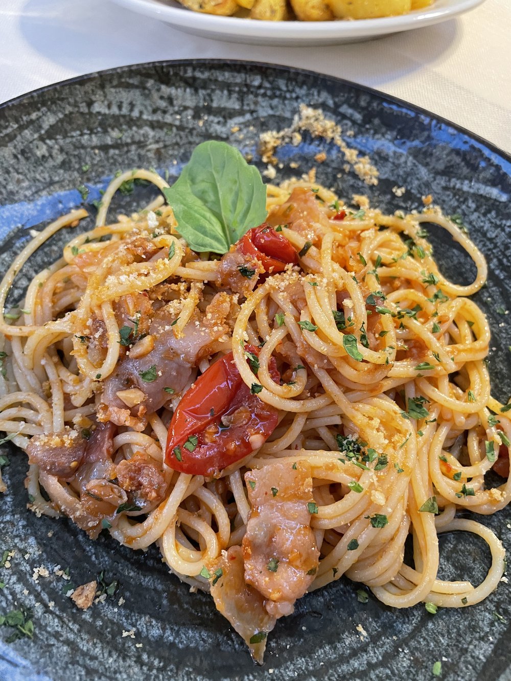 Spaghetti with pork belly 