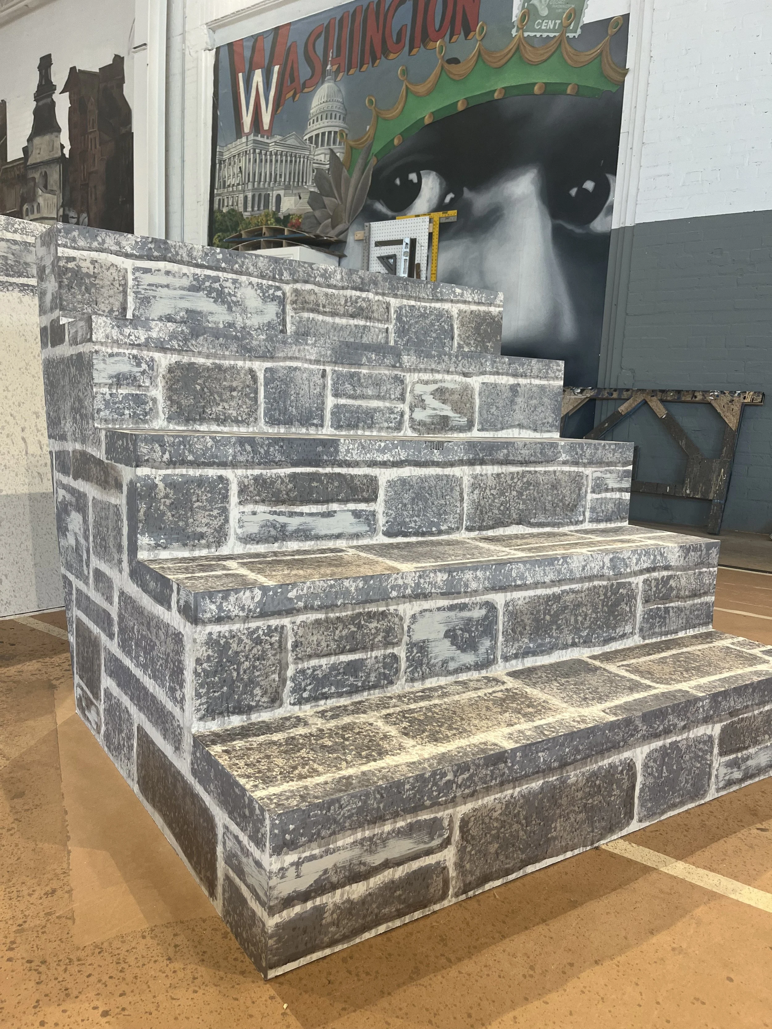 stenciled cobblestone stairs - Pippin
