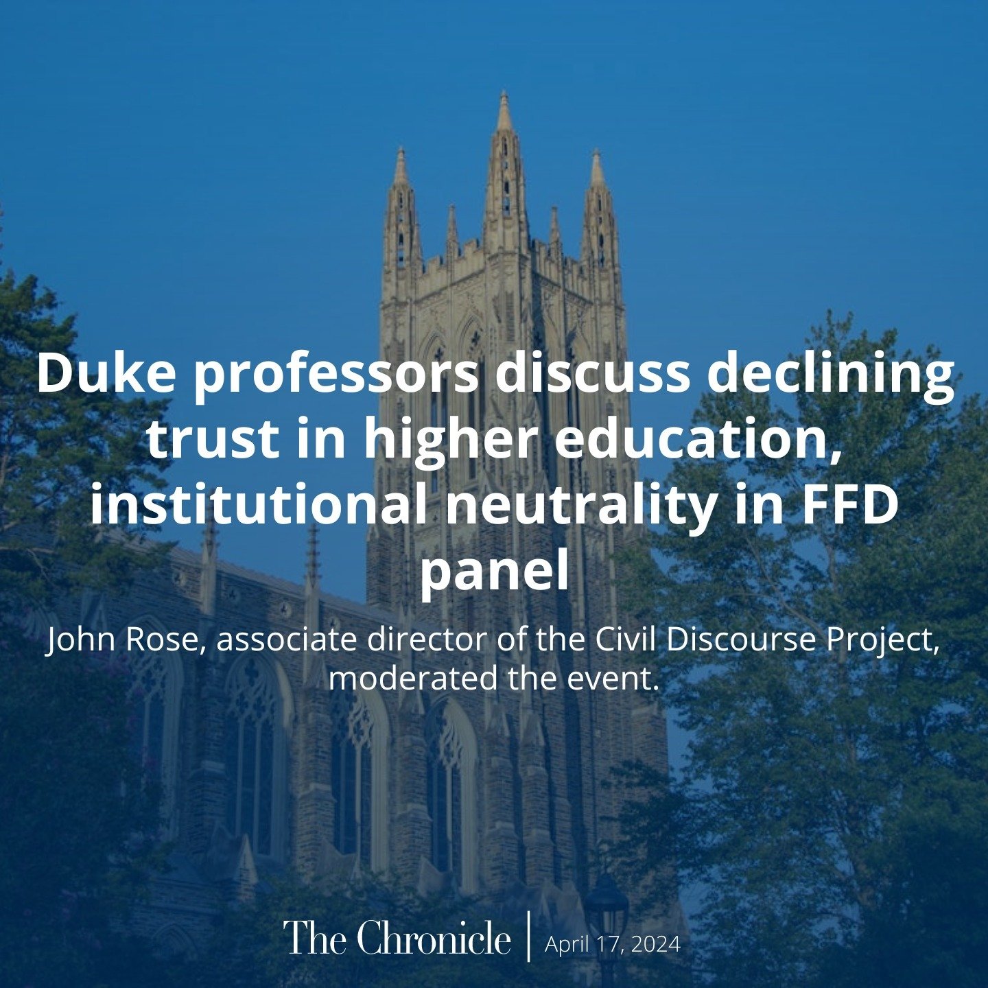 Duke professors discussed trust in higher education, free speech on campus and institutional neutrality at a Saturday panel hosted by Friends for Free Speech and Intellectual Diversity at Duke.

Panelists included Nita Farahany, Robinson O. Everett d