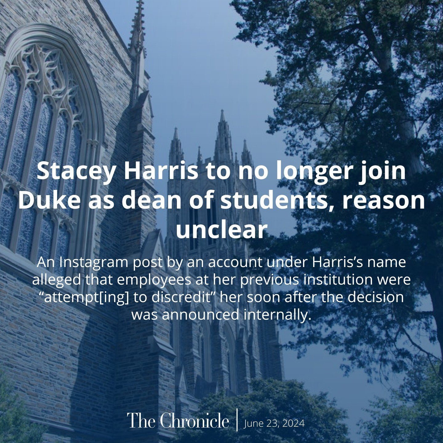 Stacey Harris will not serve as Duke&rsquo;s new associate vice president of student affairs and dean of students, a decision made one month after the University first announced she had been selected for the role.

The change of plans was communicate