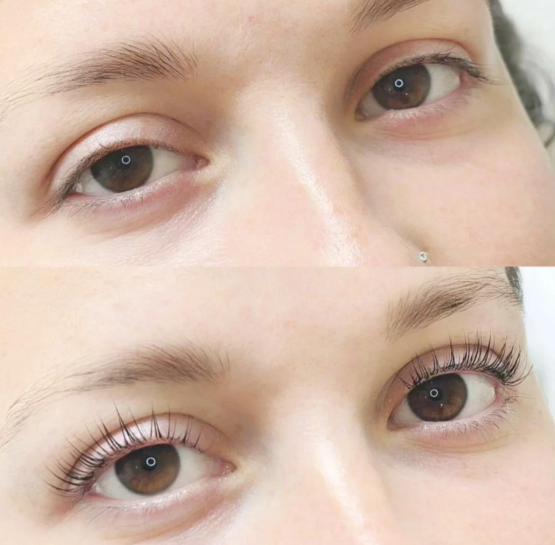 Close-up of lifted, nourished lashes after YUMI Lash Lift in Penticton