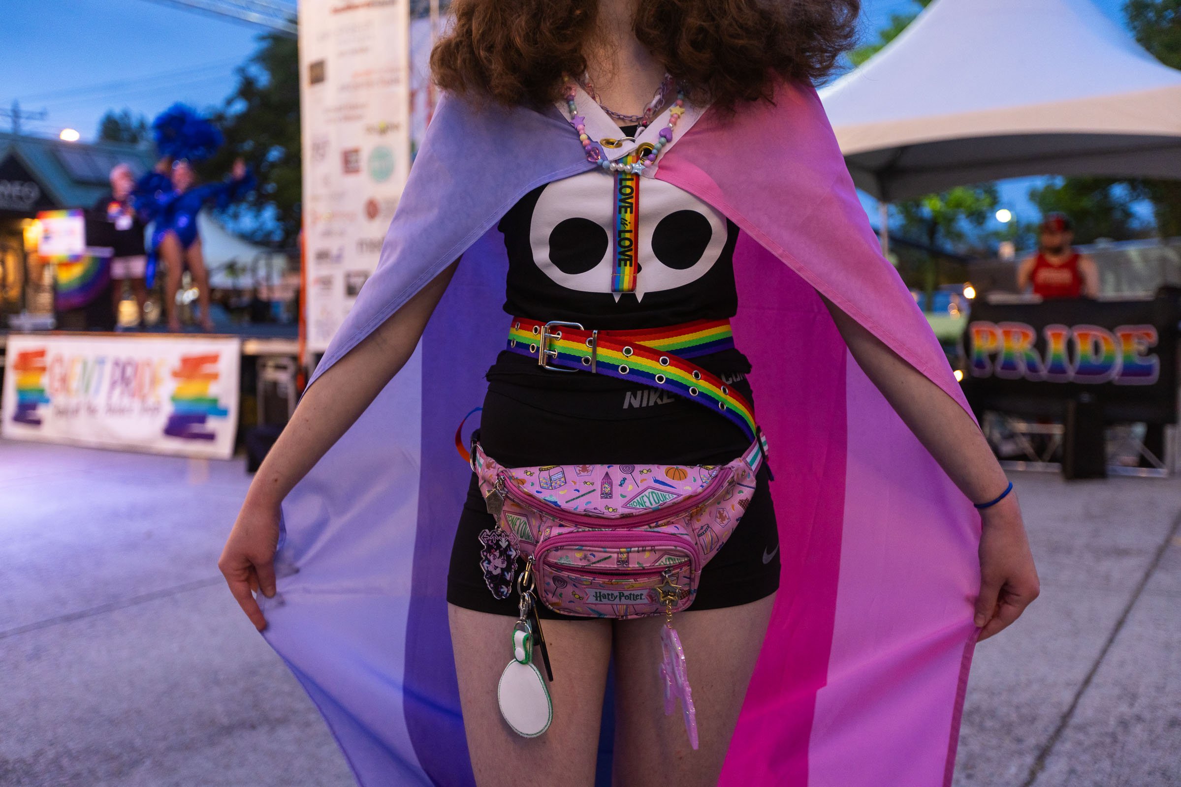  Neo Patterson, 14, of Virginia Beach, Va., poses at the Ghent Pride Party in Norfolk, Va. on Tuesday, June 20, 2023. Patterson came out as omnisexual three years prior. “Pride means embracing who you are as a person.” (Tess Crowley / The Virginian-P