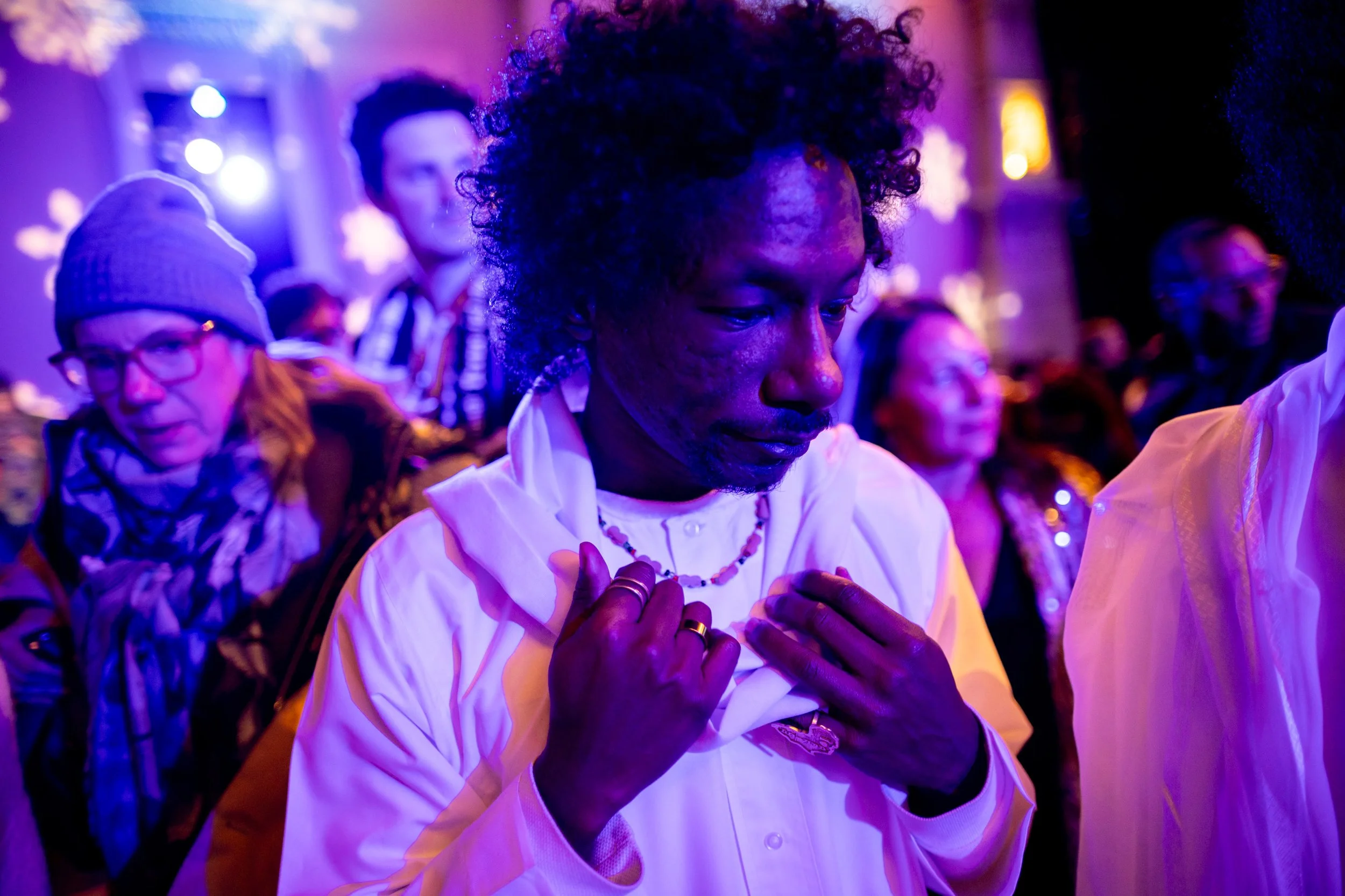  “Khartoum” Sudanese director Ibrahim Snoopy decompresses after speaking onstage during a Q&amp;A after the world premiere of his documentary “Khartoum” at the Egyptian Theatre in Park City on Monday, Jan. 27, 2025. He felt nervous about his speech. 