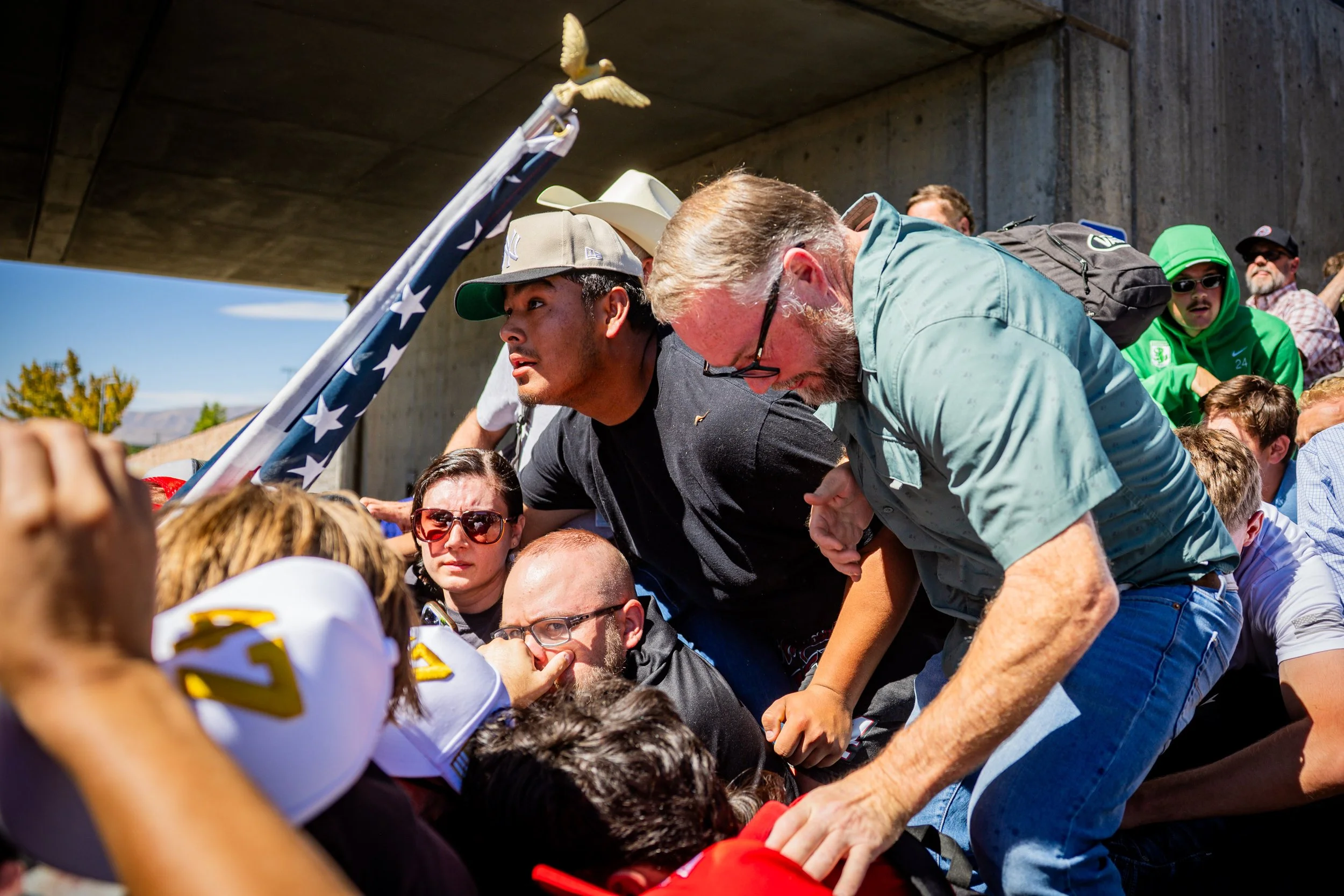  The crowd reacts after Charlie Kirk is fatally shot during Turning Point’s visit to Utah Valley University in Orem on Wednesday, Sept. 10, 2025.   