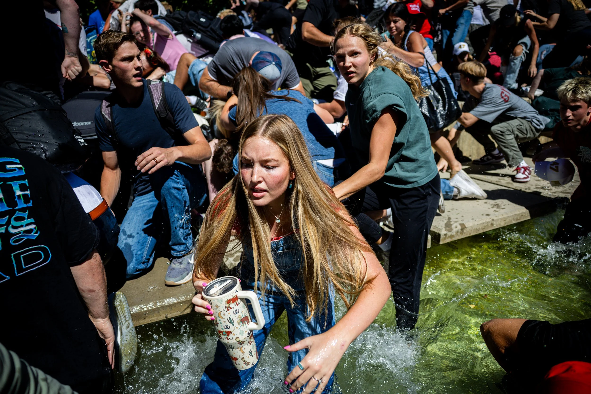  The crowd reacts after Charlie Kirk is fatally shot during Turning Point’s visit to Utah Valley University in Orem on Wednesday, Sept. 10, 2025.   