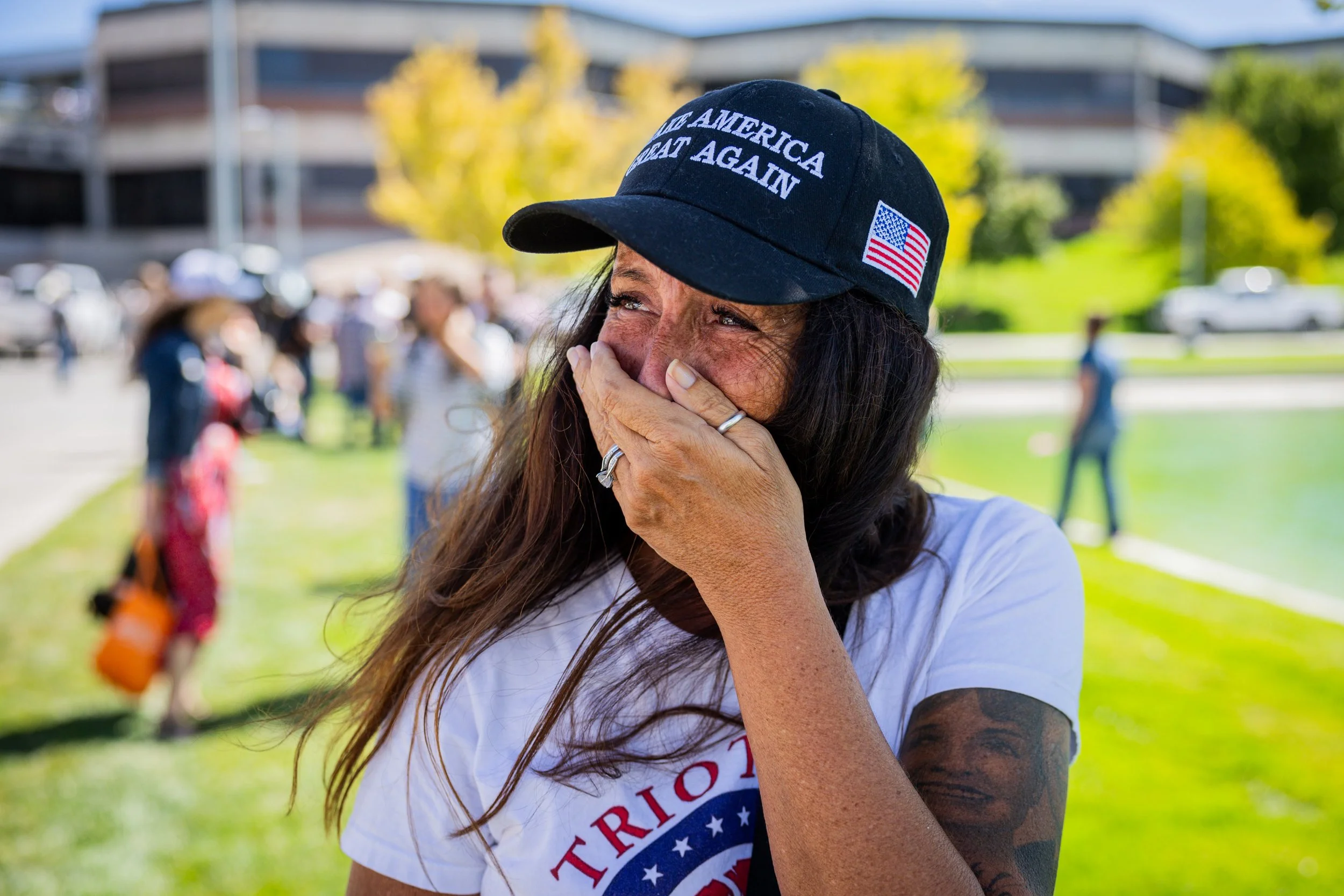  Allison Hemingway-Witty cries after Charlie Kirk is fatally shot during Turning Point’s visit to Utah Valley University in Orem on Wednesday, Sept. 10, 2025. 