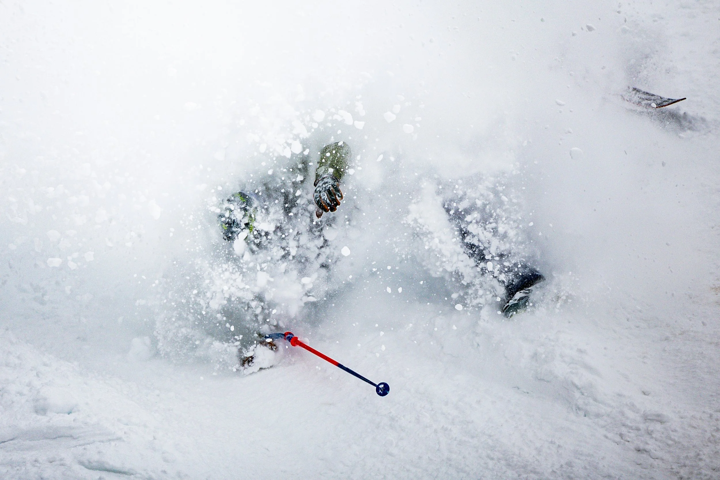  A person crashes while skiing in fresh snow at Solitude Mountain Resort in Brighton on Thursday, March 6, 2025.  