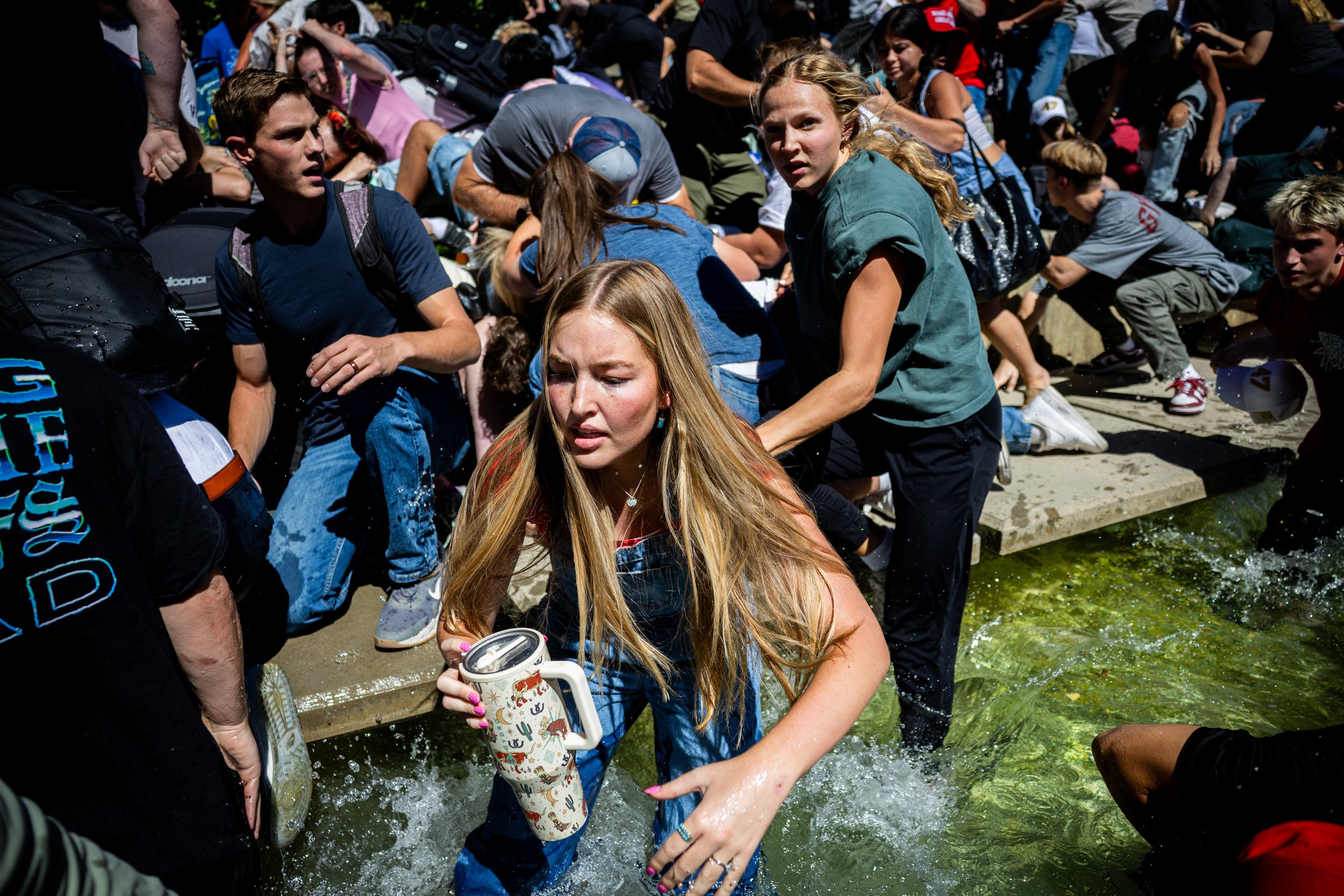 The crowd reacts after Charlie Kirk is fatally shot during Turning Point’s visit to Utah Valley University in Orem on Wednesday, Sept. 10, 2025. 