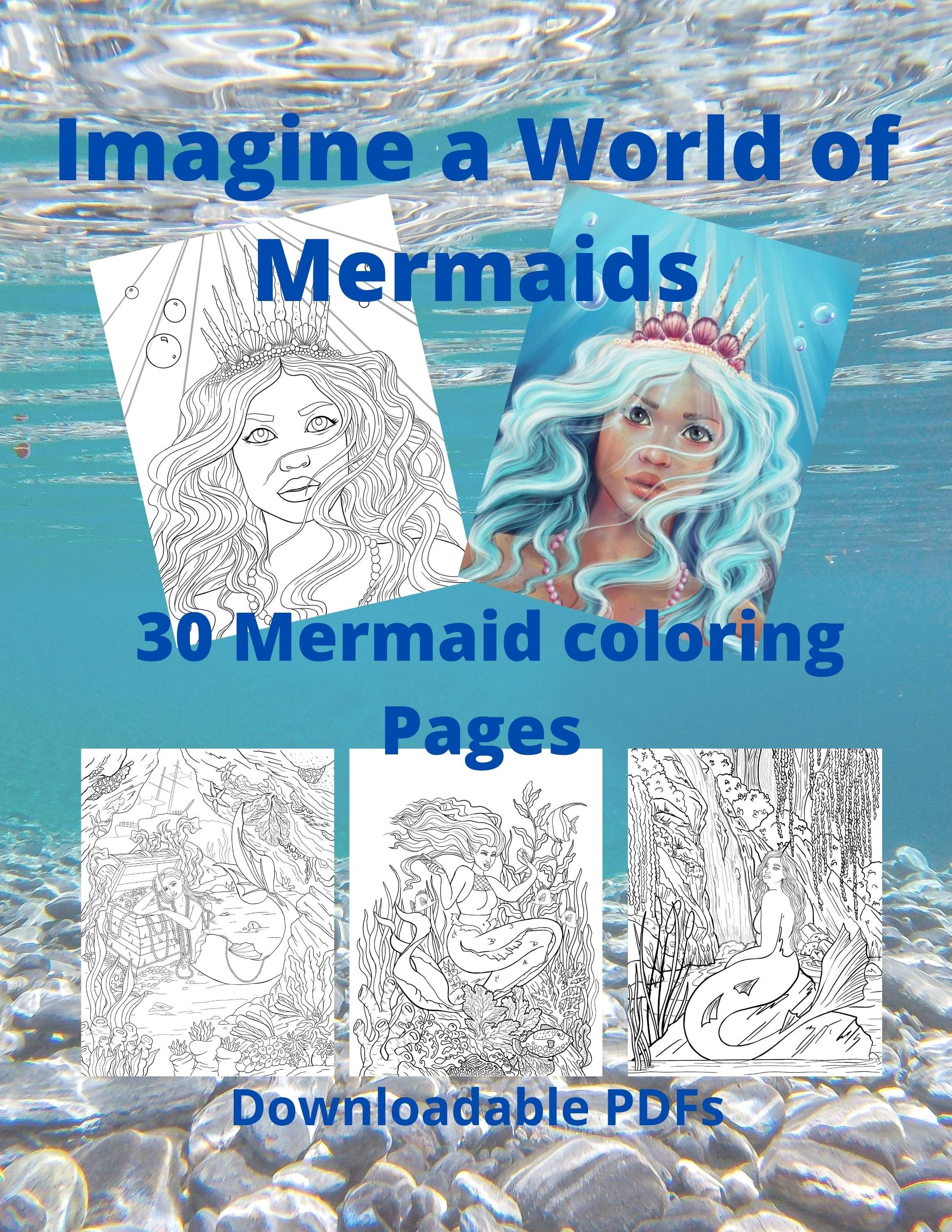 Mermaid Coloring Book 6 Digital Coloring Pages Coloring Sheets, Printable  Adult Coloring Book, Digital Download, PDF 