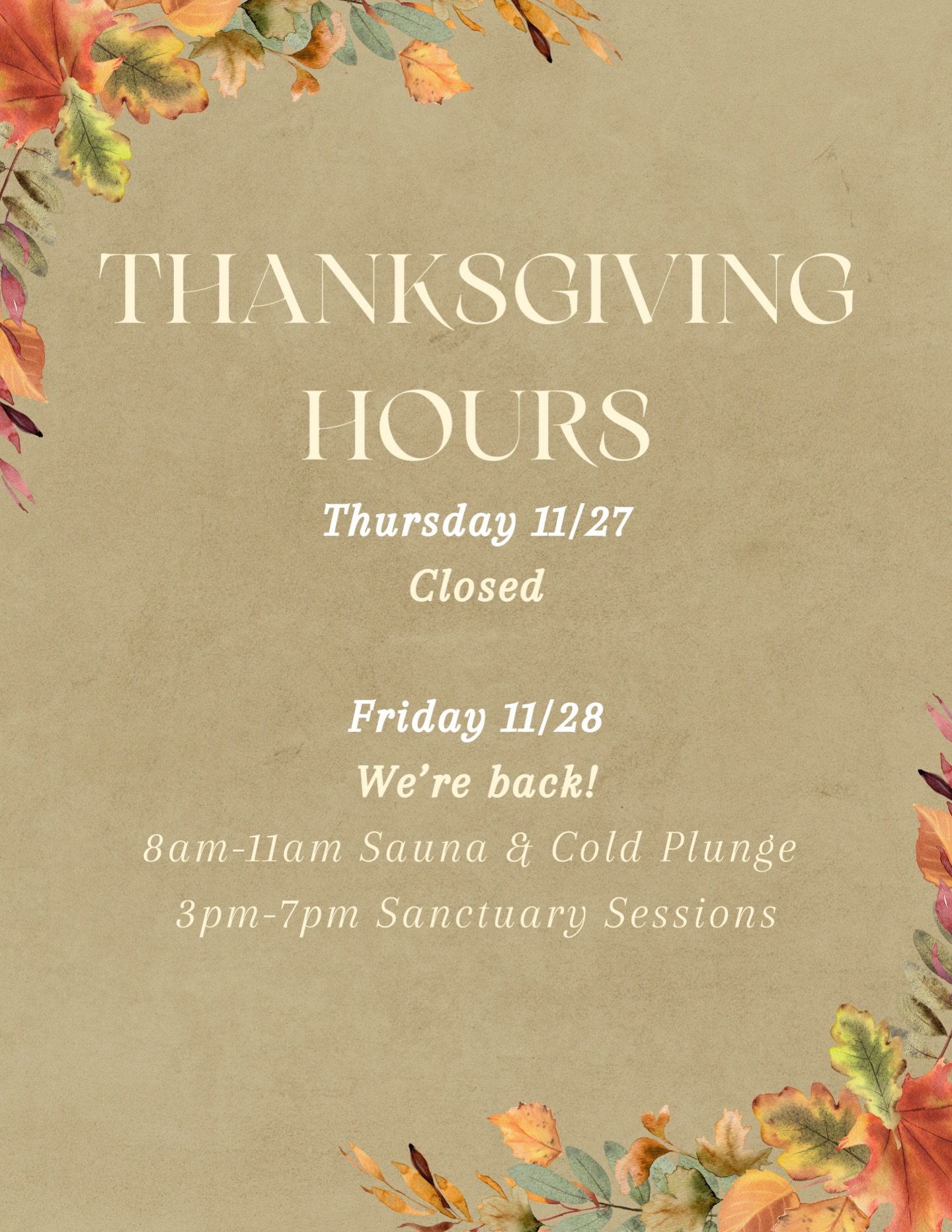 Take Thursday to rest&mdash;come back Friday ready to reset. 

Open Sessions are on!

Move, stretch, or hit the cold plunge and sauna whenever you want. Too much food? Feeling sluggish? 

Reset your body, clear your head, and leave feeling lighter&md