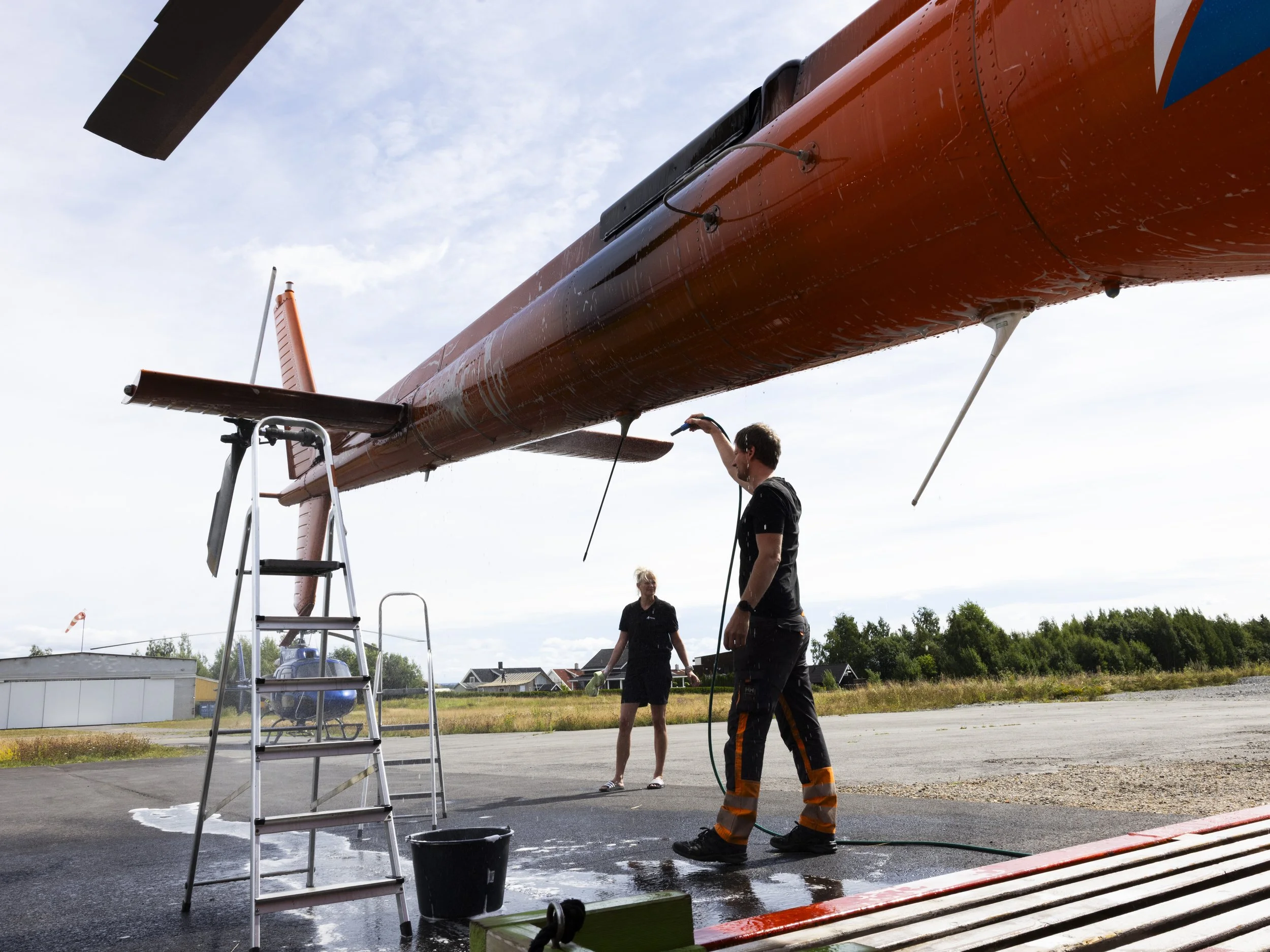 Firefighting helicopter on standby during summer 2026, an especially dry and hot summer. 
