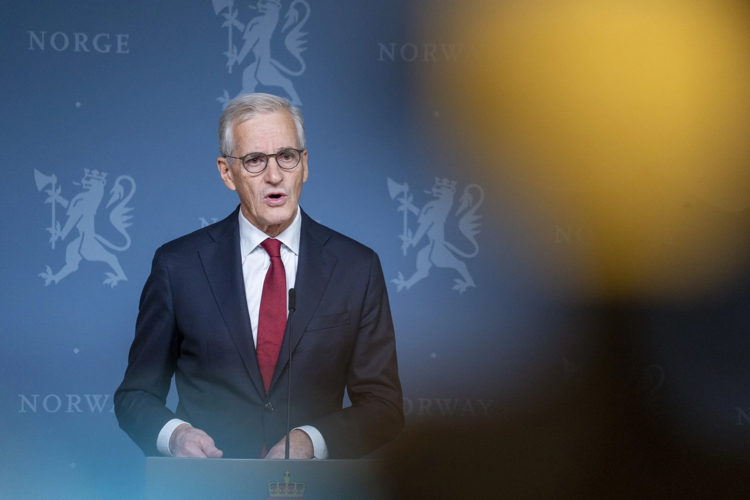 Norwegian Prime Minister Jonas Gahr Støre during a press conference