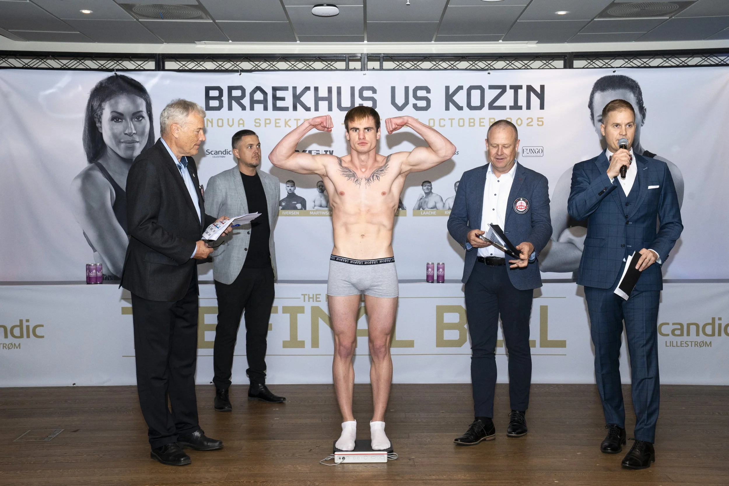 Boxer Anatolii Burdiian weighing in before the final fight of Norwegian world champion boxer Cecilia Brækhus