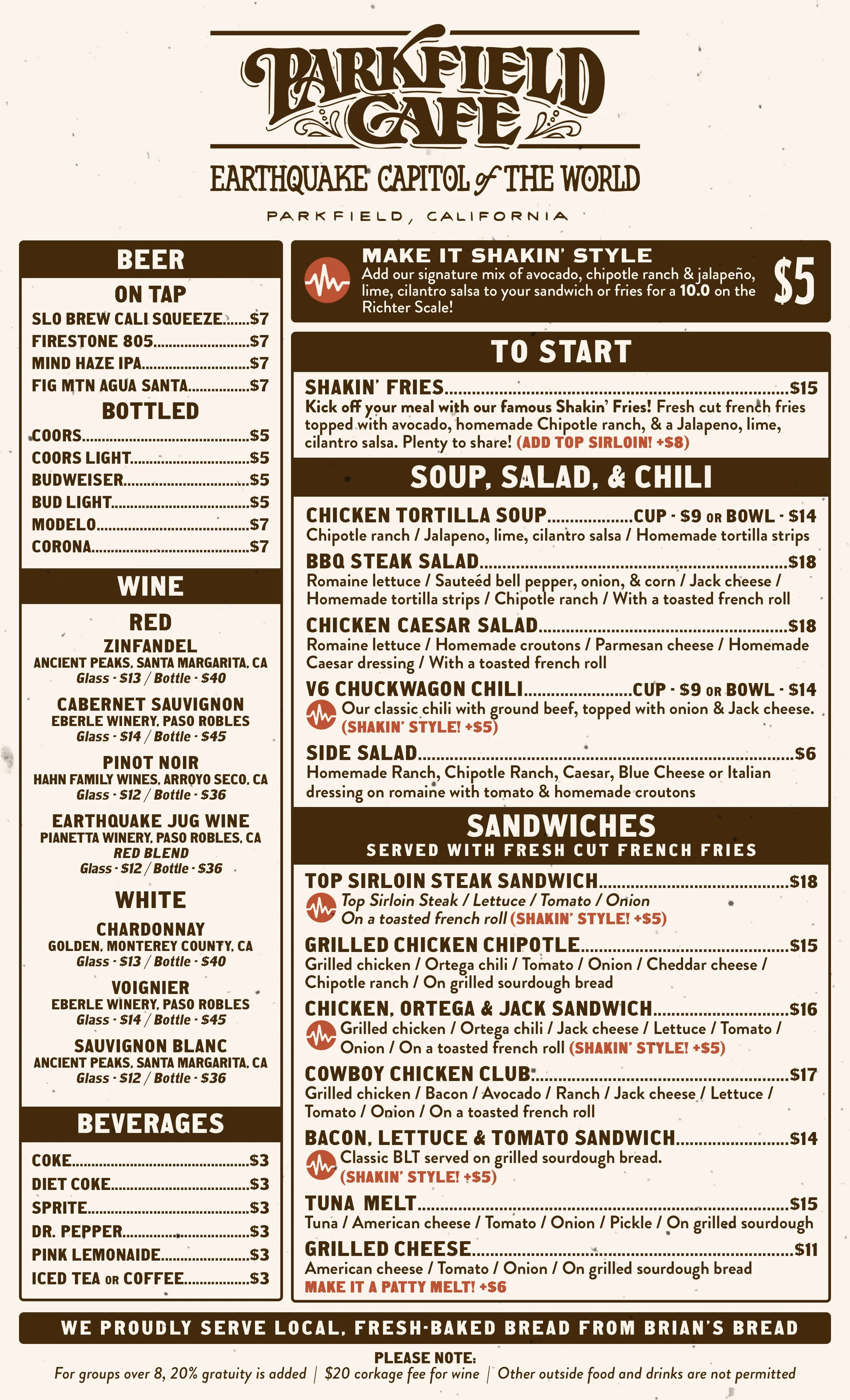 Parkfield Cafe Menu