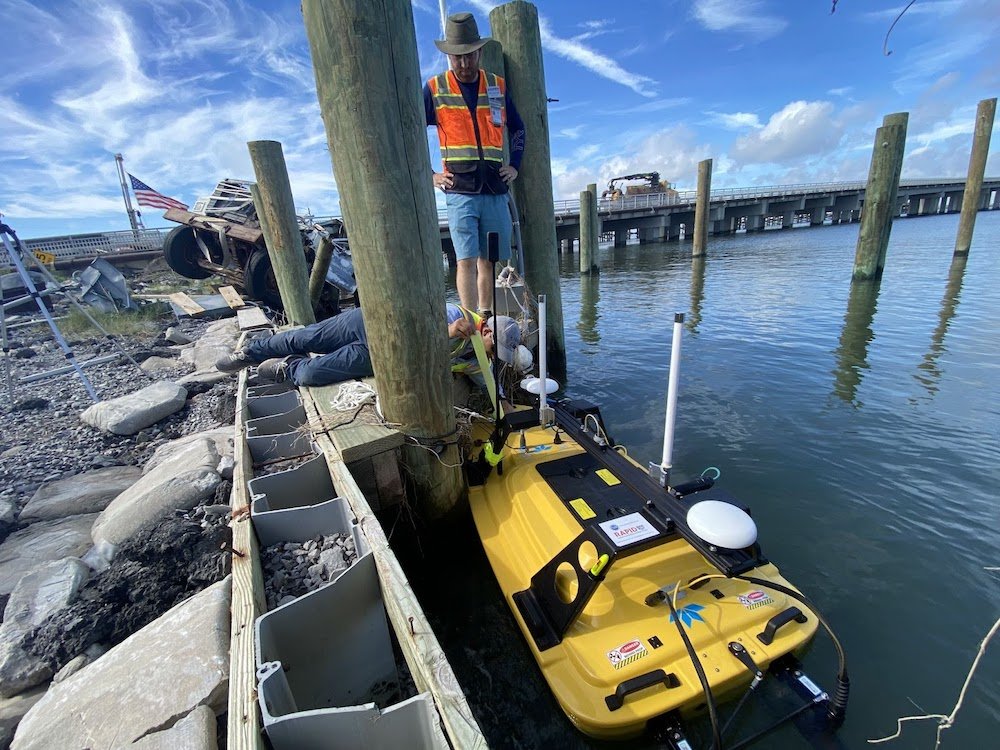 RAPID Staff and researchers collecting bathymetry with the Z-Boat following Hurricane Ida (2021) in Grand Isle, LA.
