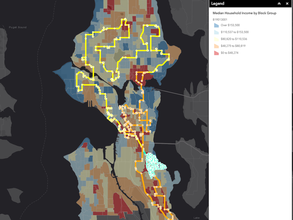 Seattle Streetview Map, designed to pass multiple community assets and neighborhoods with diverse socioeconomic characteristics.