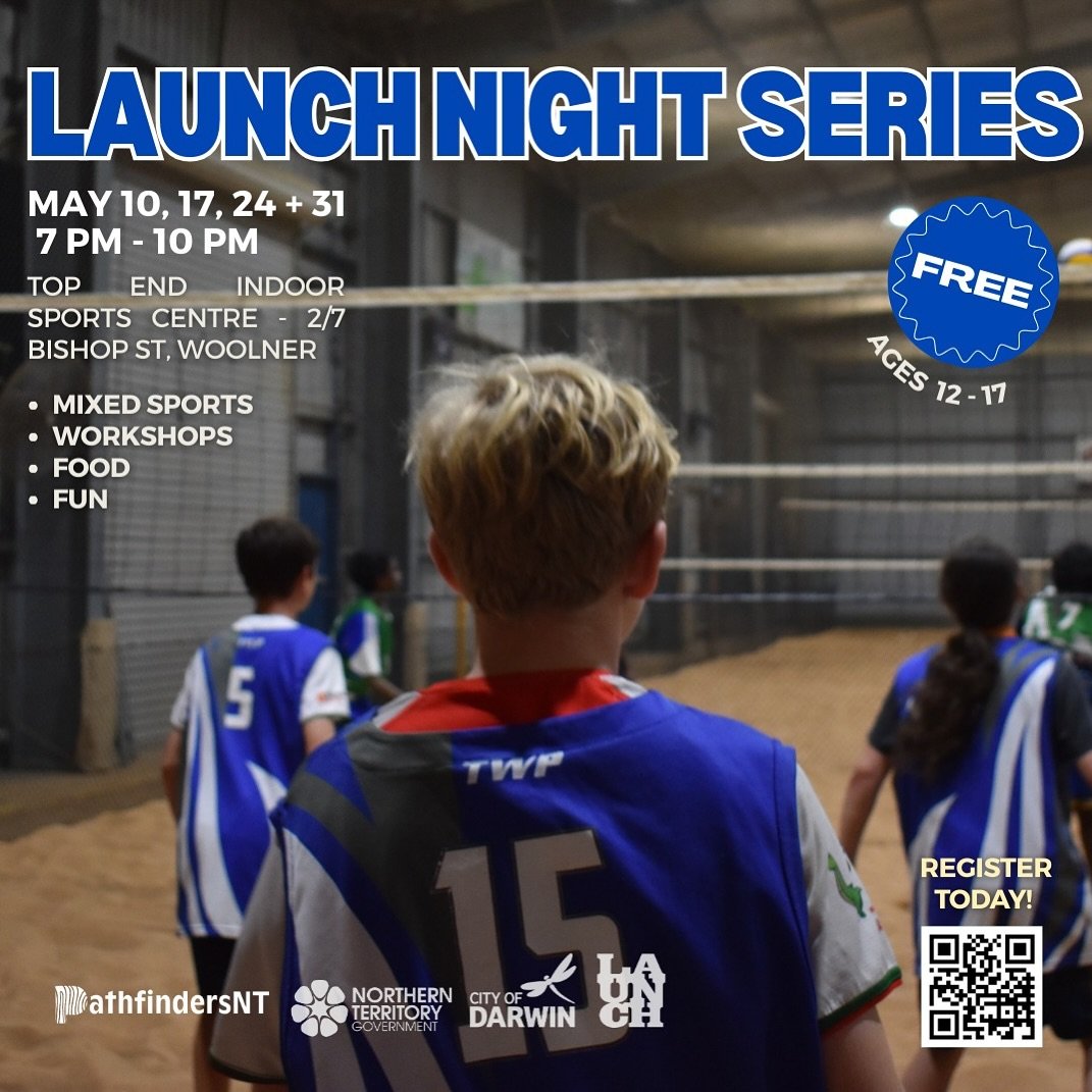 LAUNCH Night Series is BACK 🪃 

🎉 FREE for ages 12-17!
🕖 7pm-10pm | Saturdays 10, 17, 24 &amp; 31 May
📍 Top End Indoor Sports Centre, 2/7 Bishop St, Woolner
🏀 Mixed sports, workshops, food &amp; fun!
👉 REGISTER TODAY (link in bio) 

ℹ️ jessy@pa