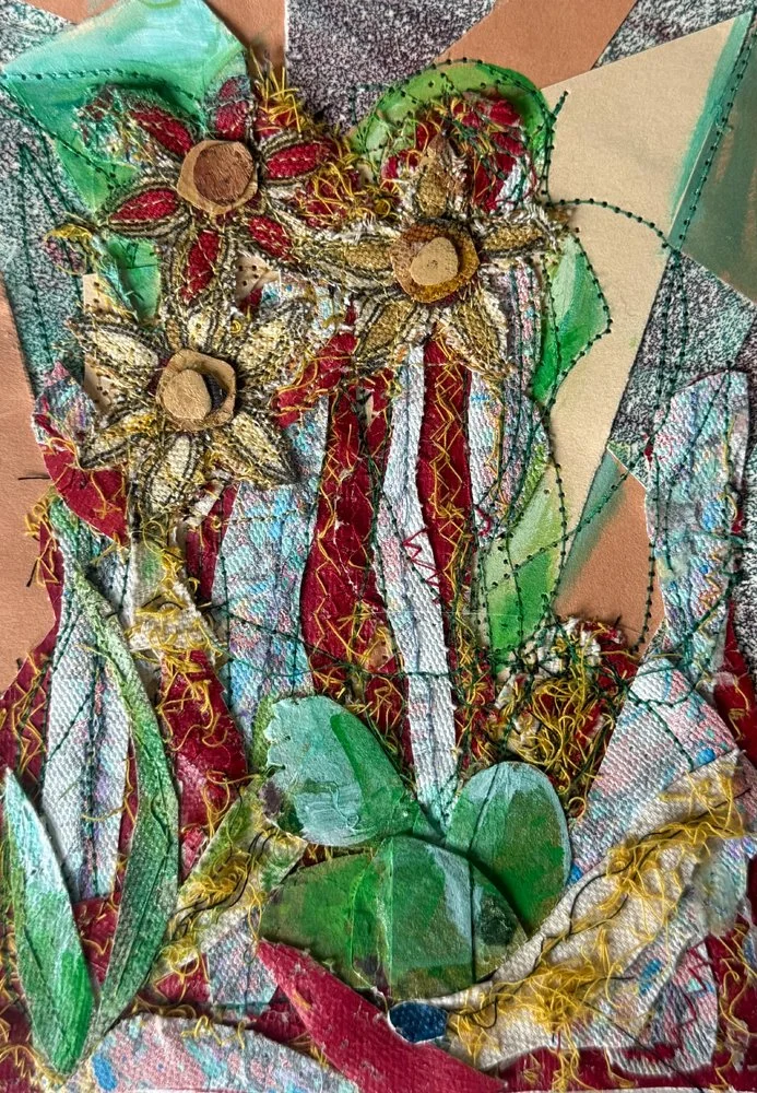 Red Flowers, Mixed media on paper, 5x7 inches, 2023
