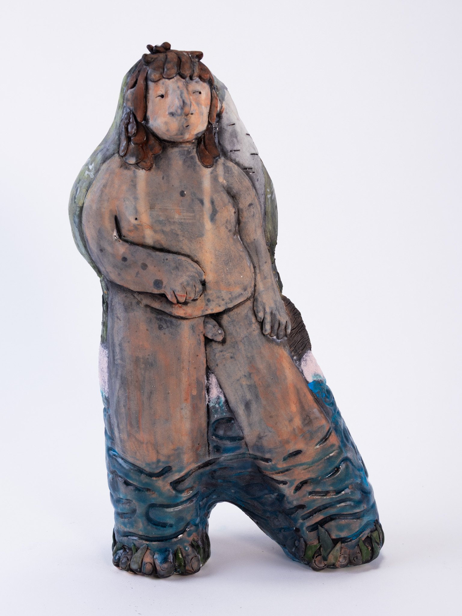 skinny dipping in a lake off the highway, 14" x 7.5" x 2.75", Stoneware, underglaze, glaze,
gouache, 2026