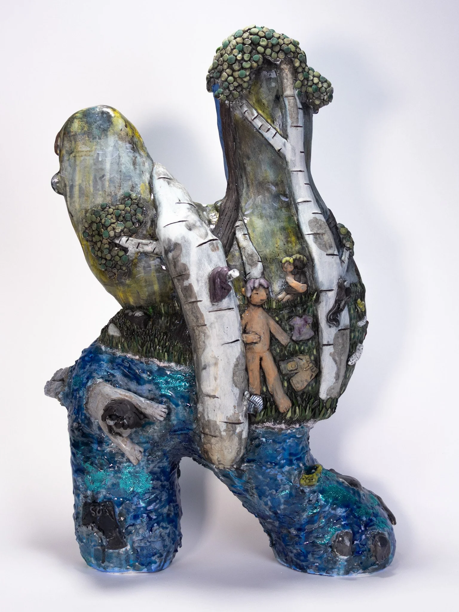 let me dance in the water, 27"x21"x6", Stoneware, underglaze, glaze, milk paint, gouache, glitter, 2026