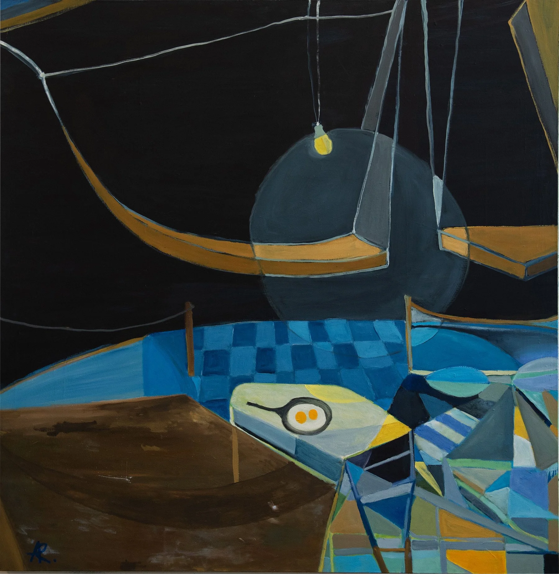 Frying Eggs for Francis Bacon, 
oil on canvas, 58x57 inches, 2019