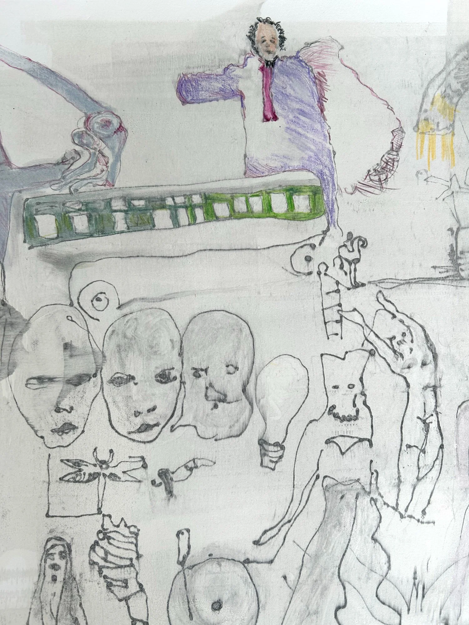 Sally Dion, Untitled (detail 3), monotype with colored pencil, 32x38 inches, 2026