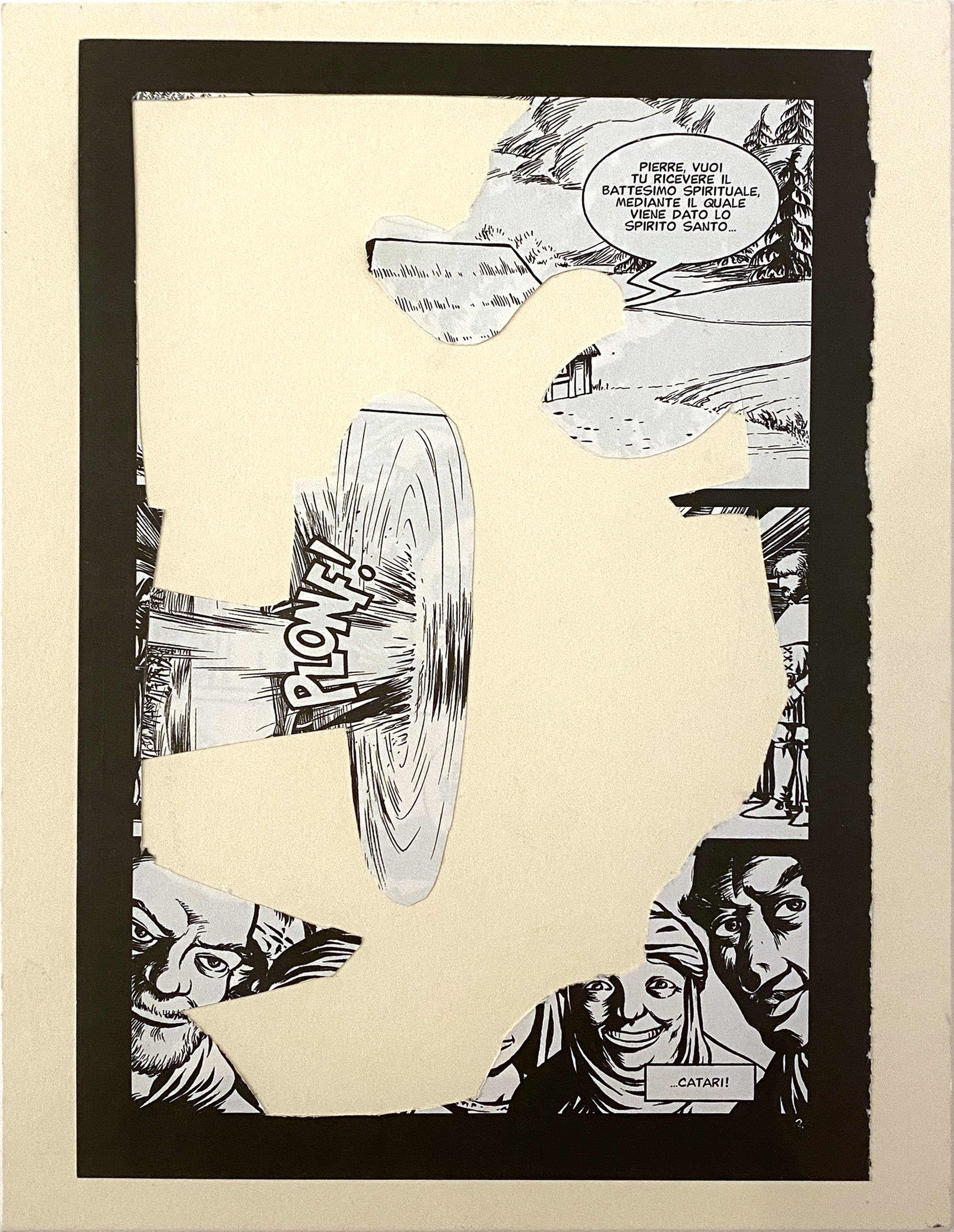 Jennifer Moses, PLONF!, 16x12 inches, collage. $850. framed