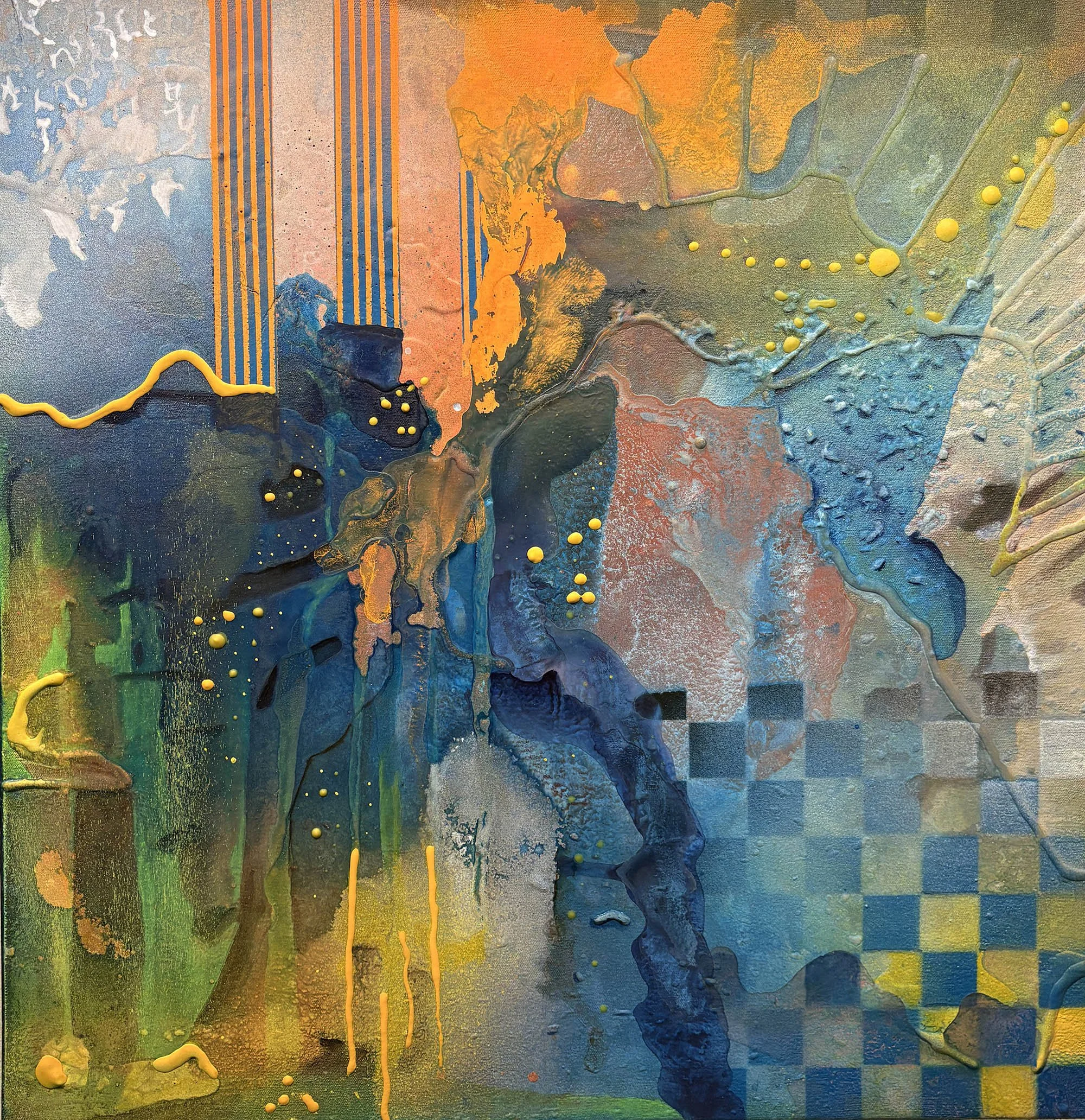 The Space Between the Stars #18, acrylic, crayon, flashe, and spray paint on canvas, 32 x 38 in, 2026