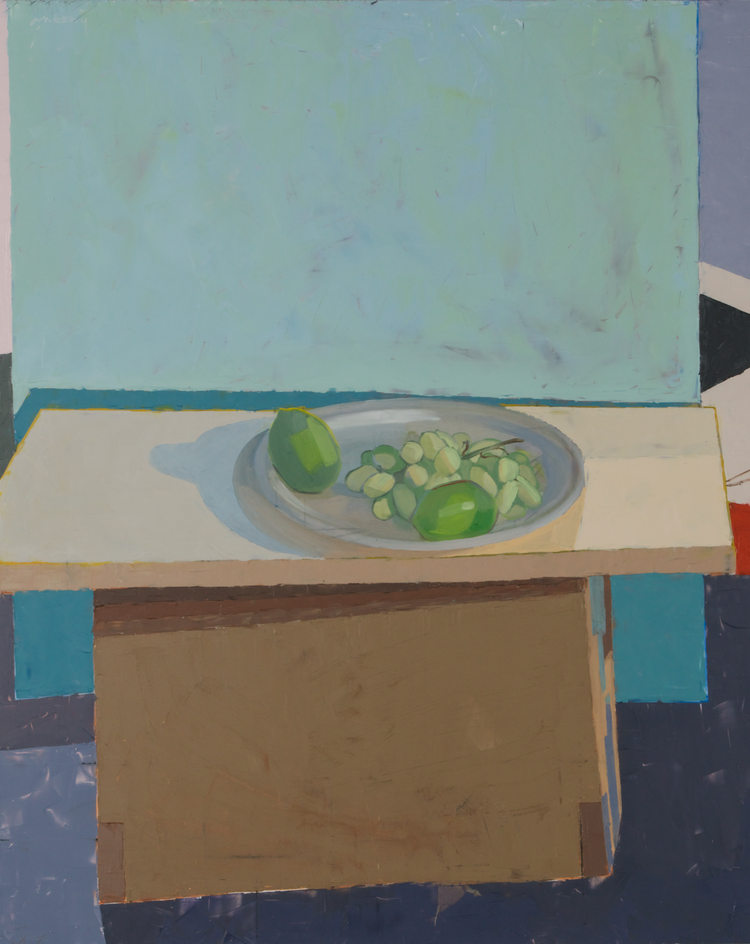 Limes on Foam Plate, oil and grease pencil on aluminum panel, 24 x 30 inches, 2011