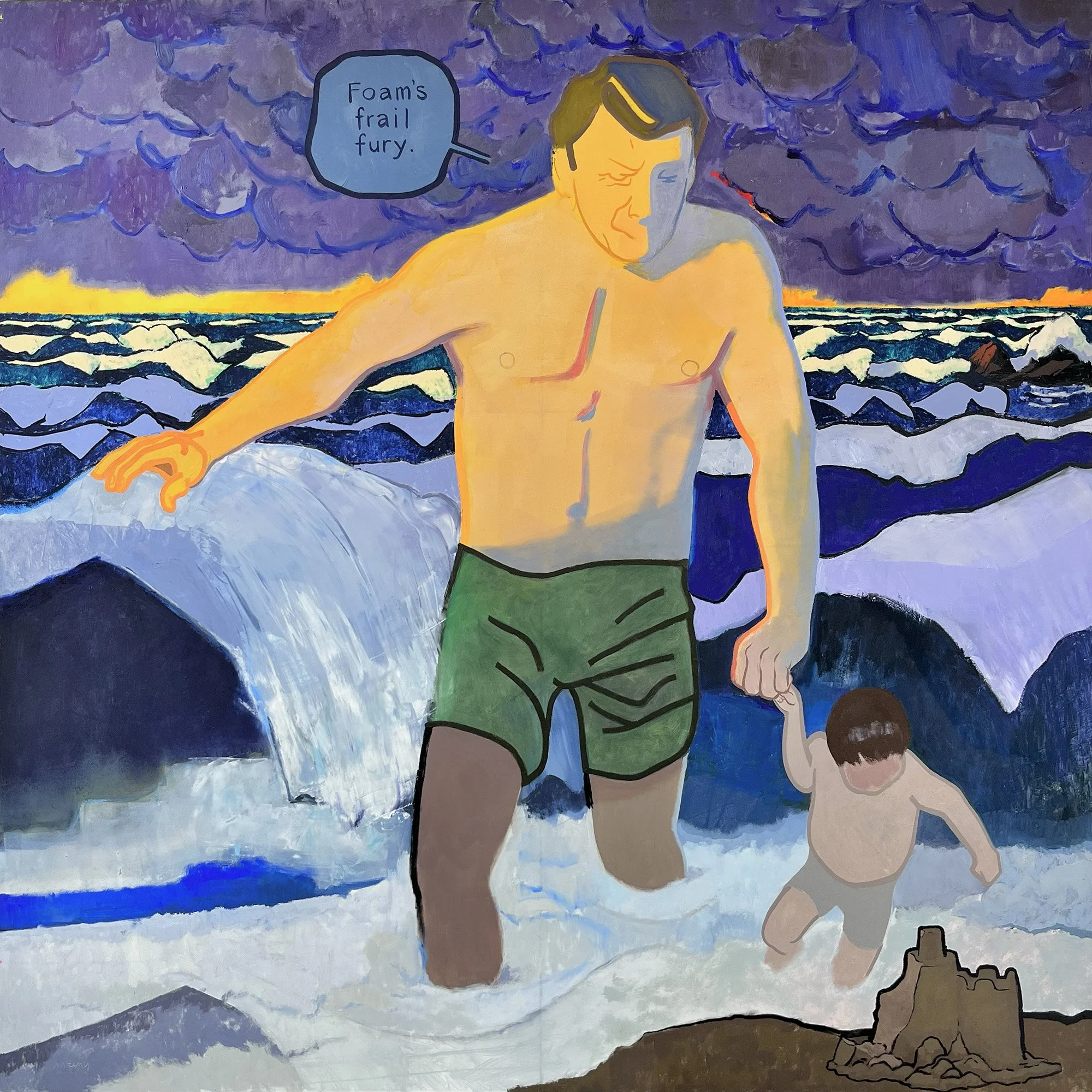 Sandcastles, charcoal, sumi ink, fountain pen ink, grease pencil, and oil on aluminum, 48 x 48 inches, 2025